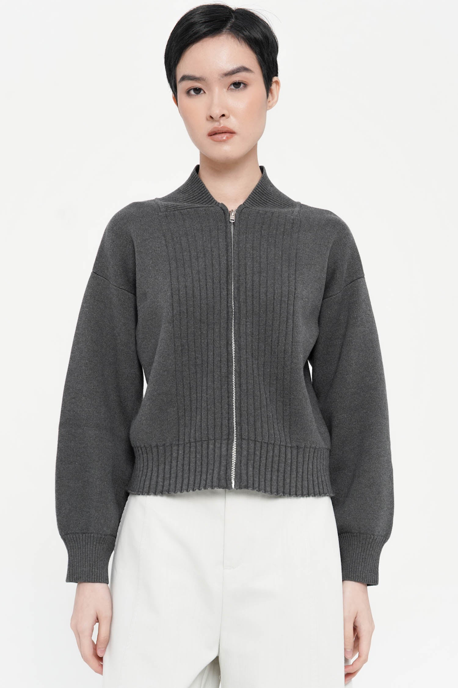 Cyon Puff-sleeve Cardi In Dark Grey