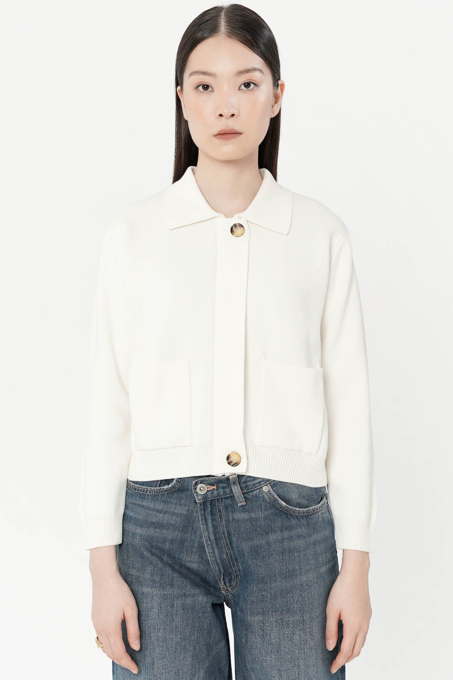 Eron Boxy Knit Cardigan In Broken White