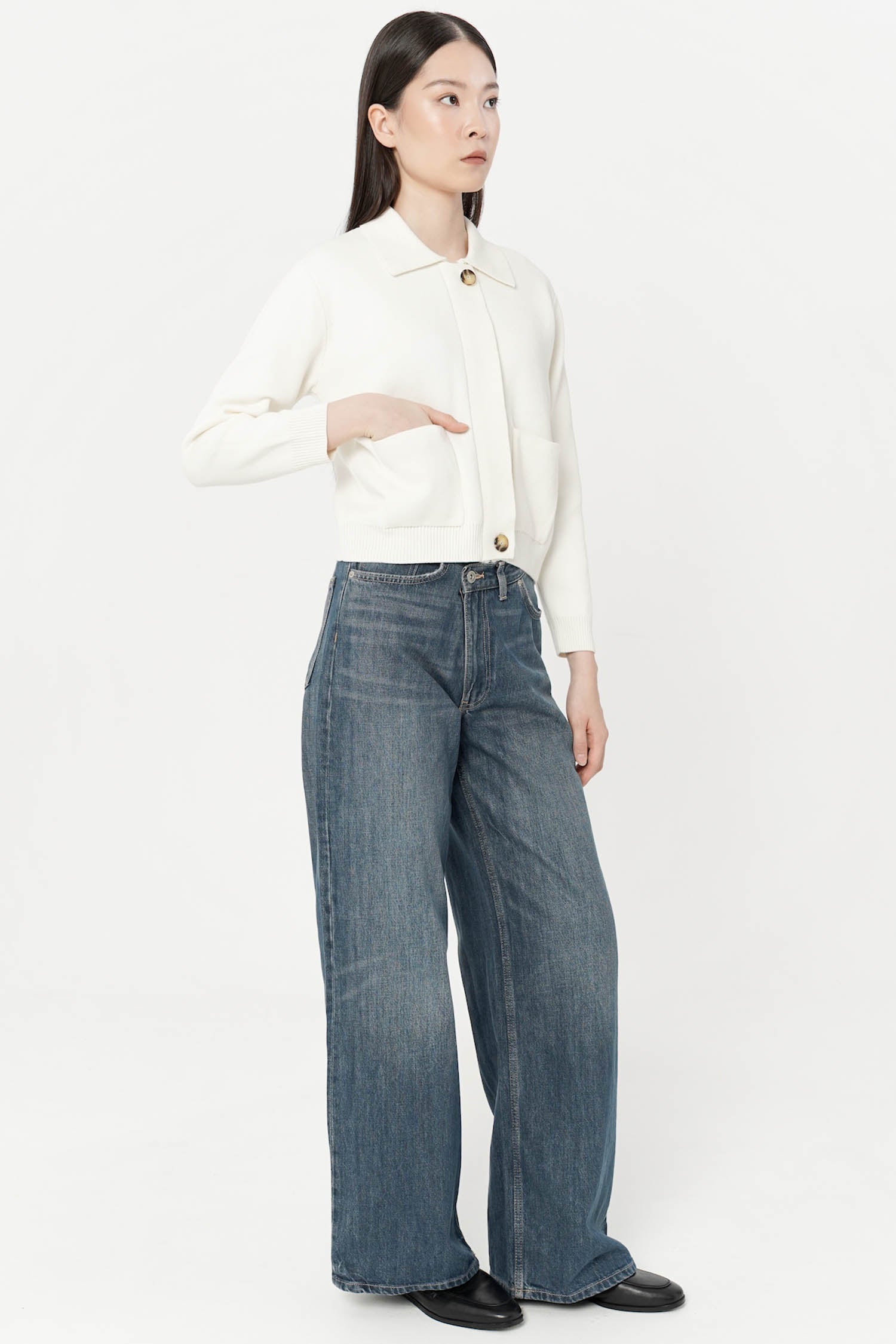 Eron Boxy Knit Cardigan In Broken White
