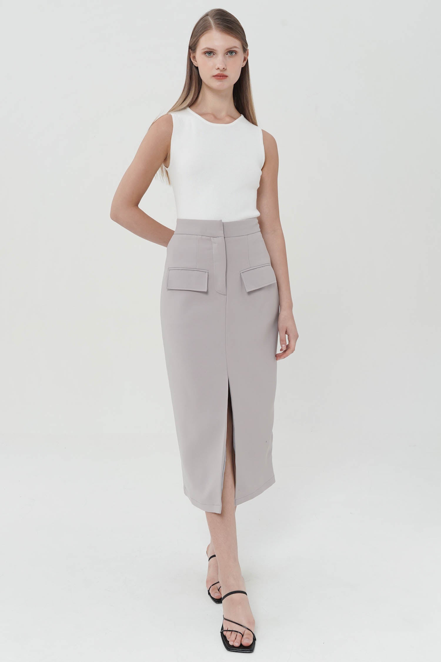 Ghyr Midi Skirt In Taupe Grey