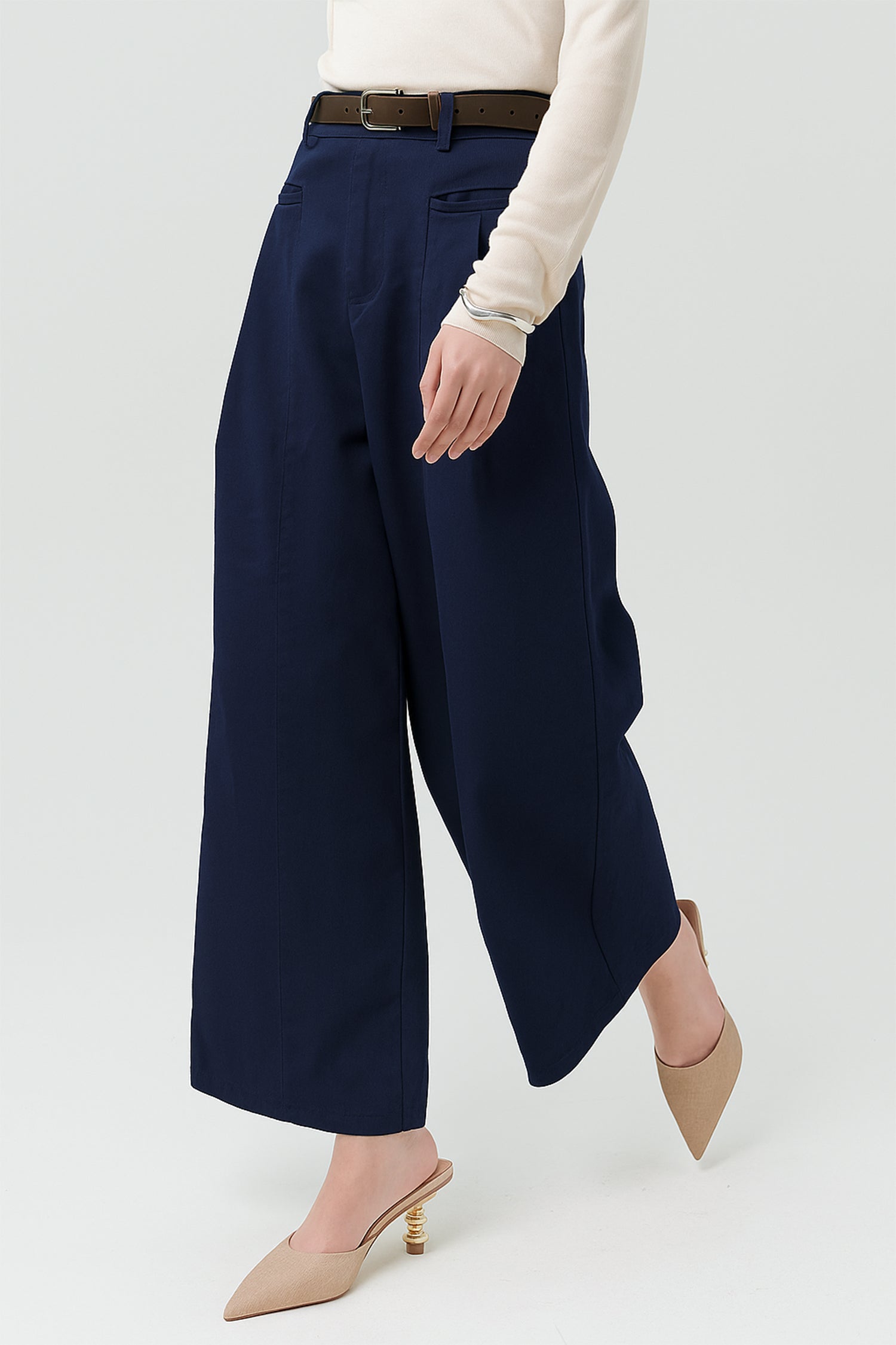 Koen Belted Trousers In Navy