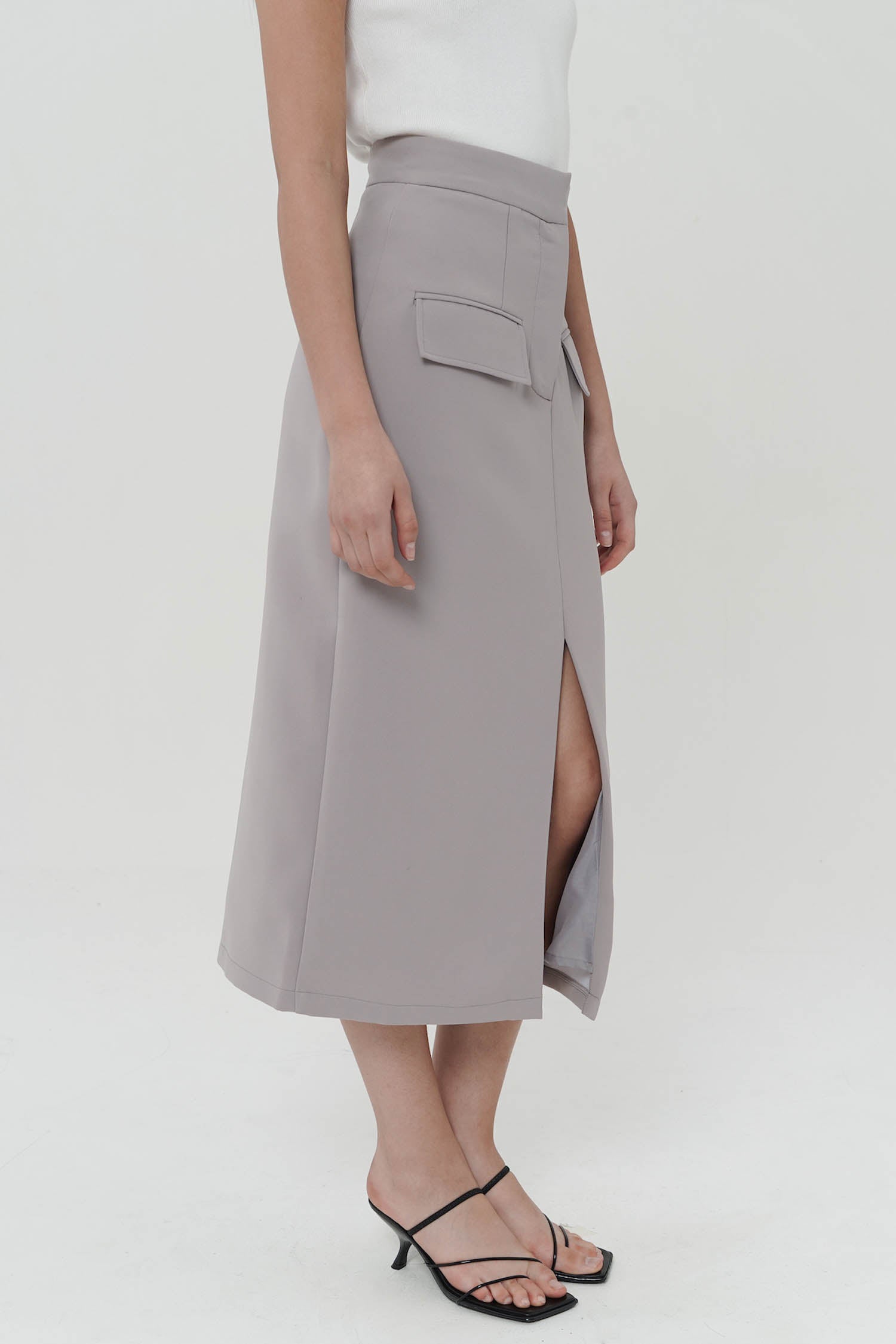 Ghyr Midi Skirt In Taupe Grey