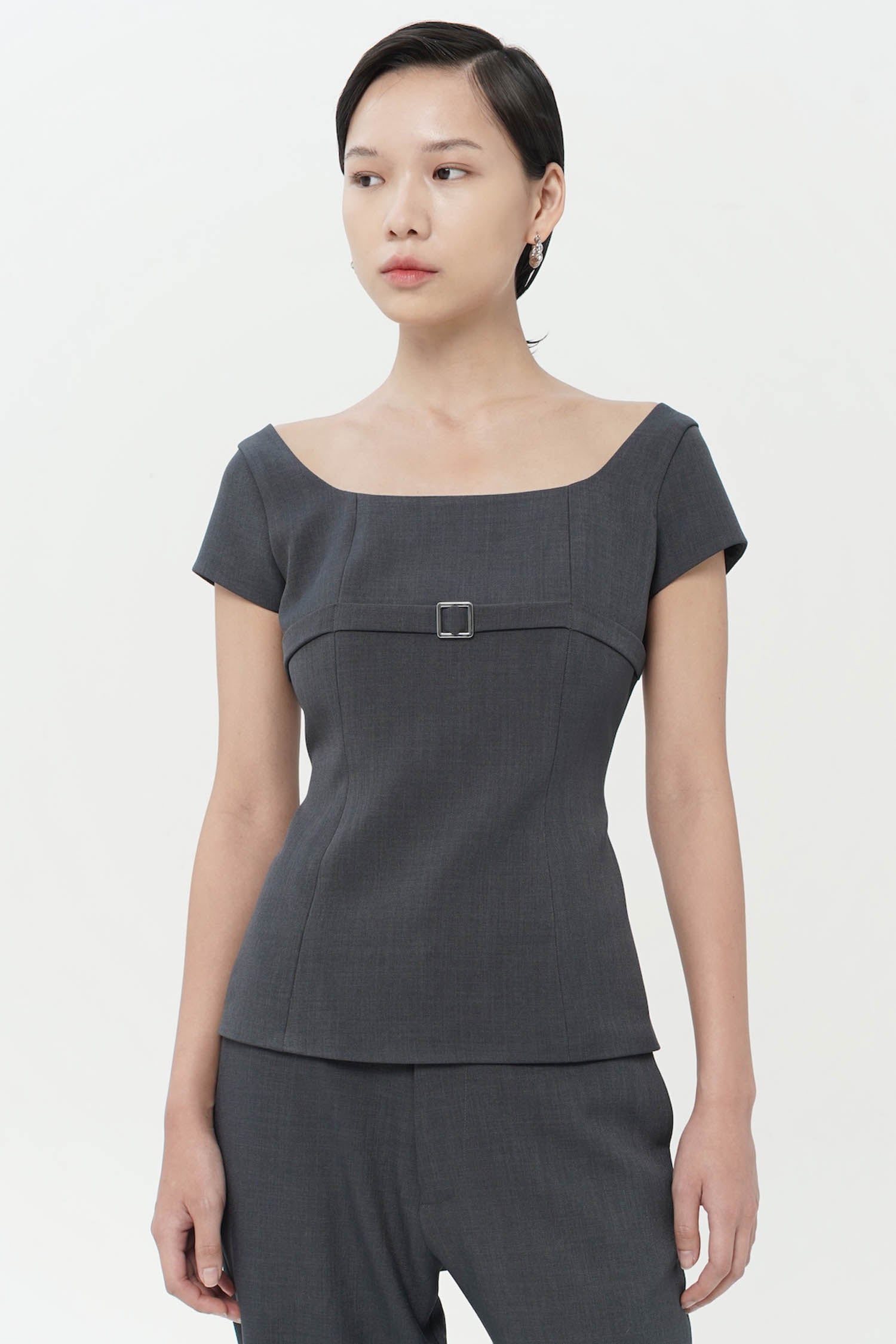 Wiley Belted Top In Slate Grey