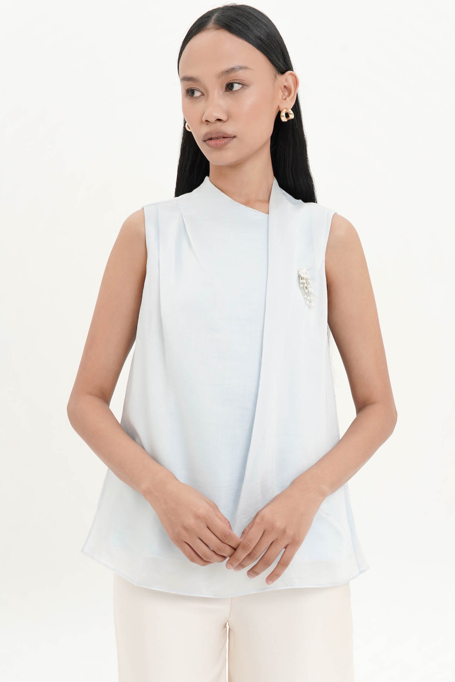 Lunette Drape Blouse In Light Blue