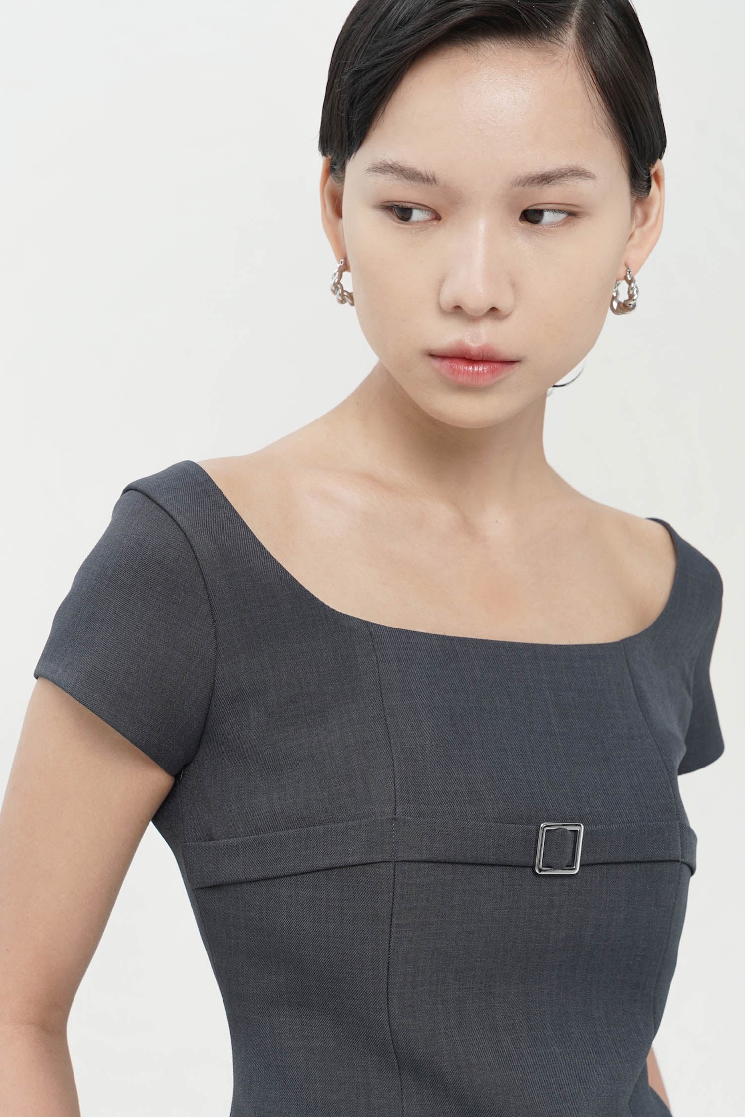 Wiley Belted Top In Slate Grey