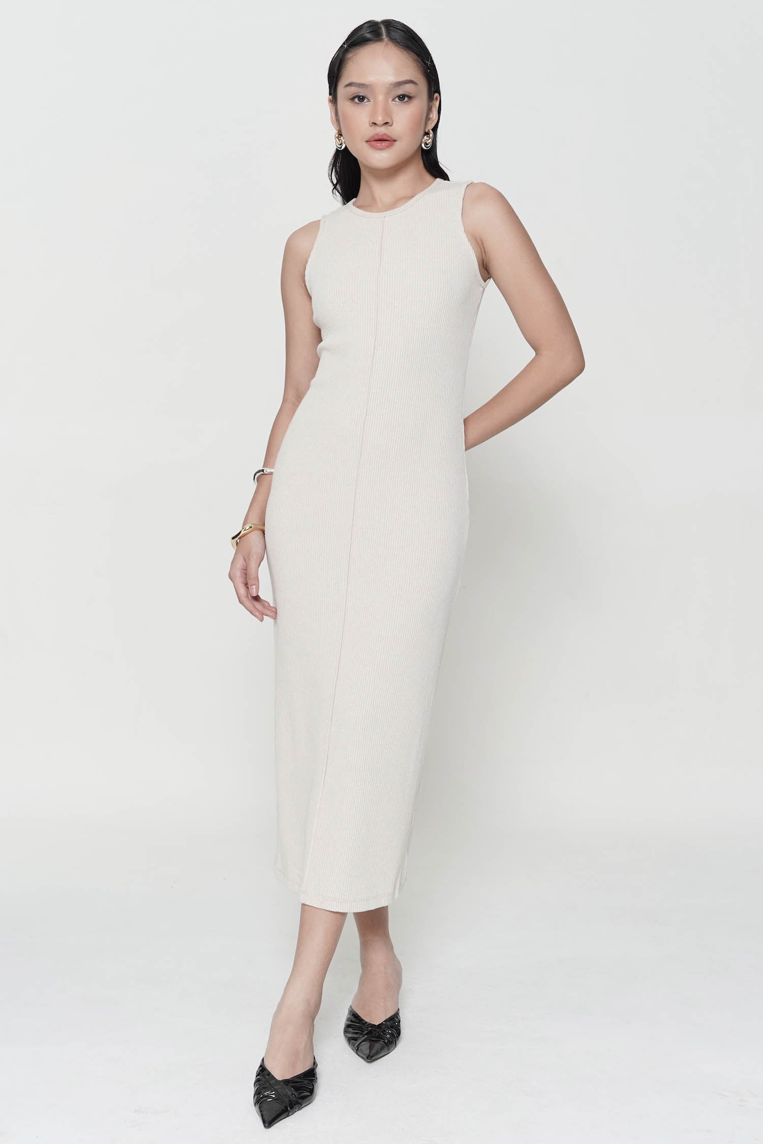 Noura Midi Dress In Creme (2 LEFT)