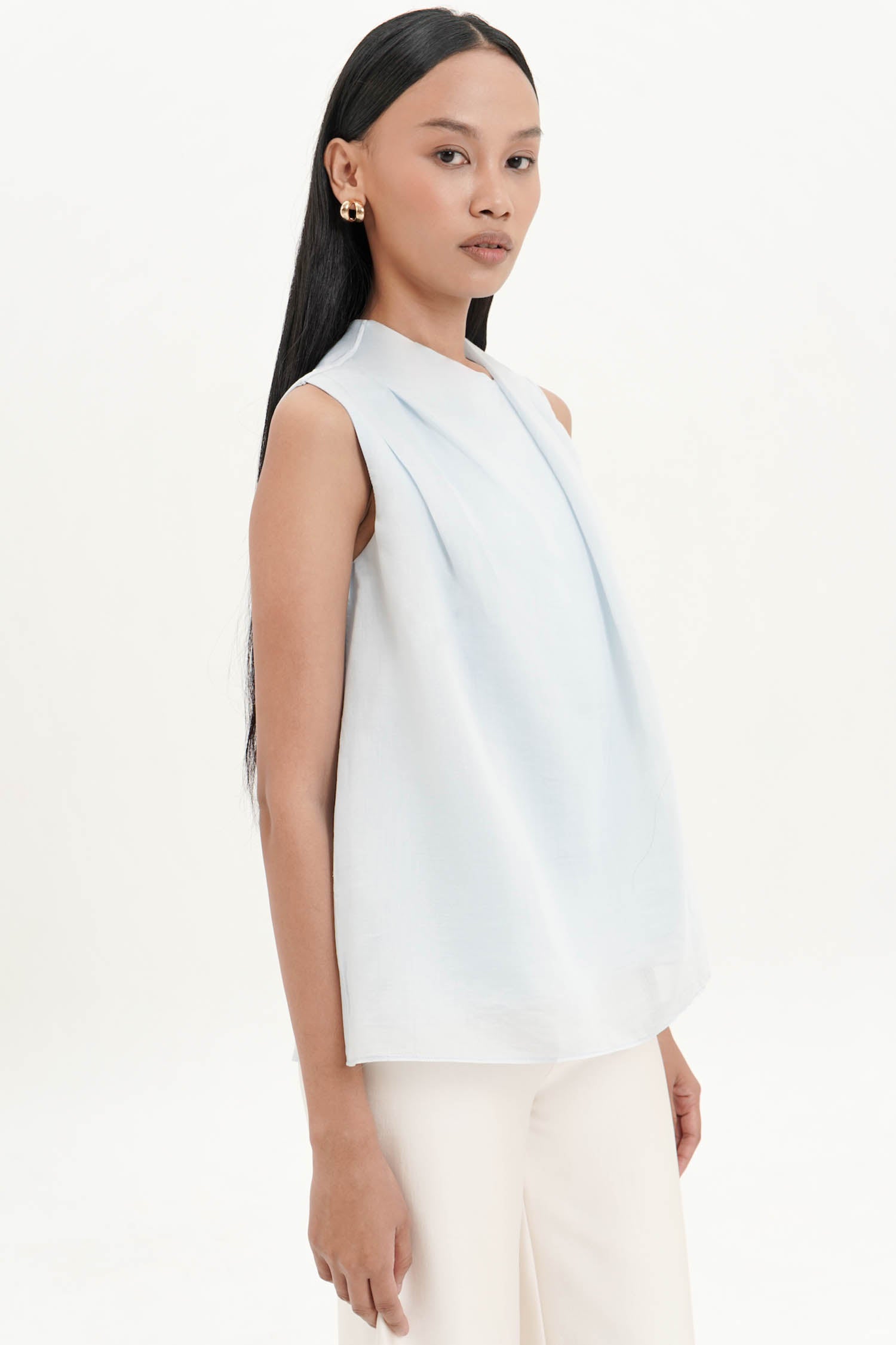 Lunette Drape Blouse In Light Blue