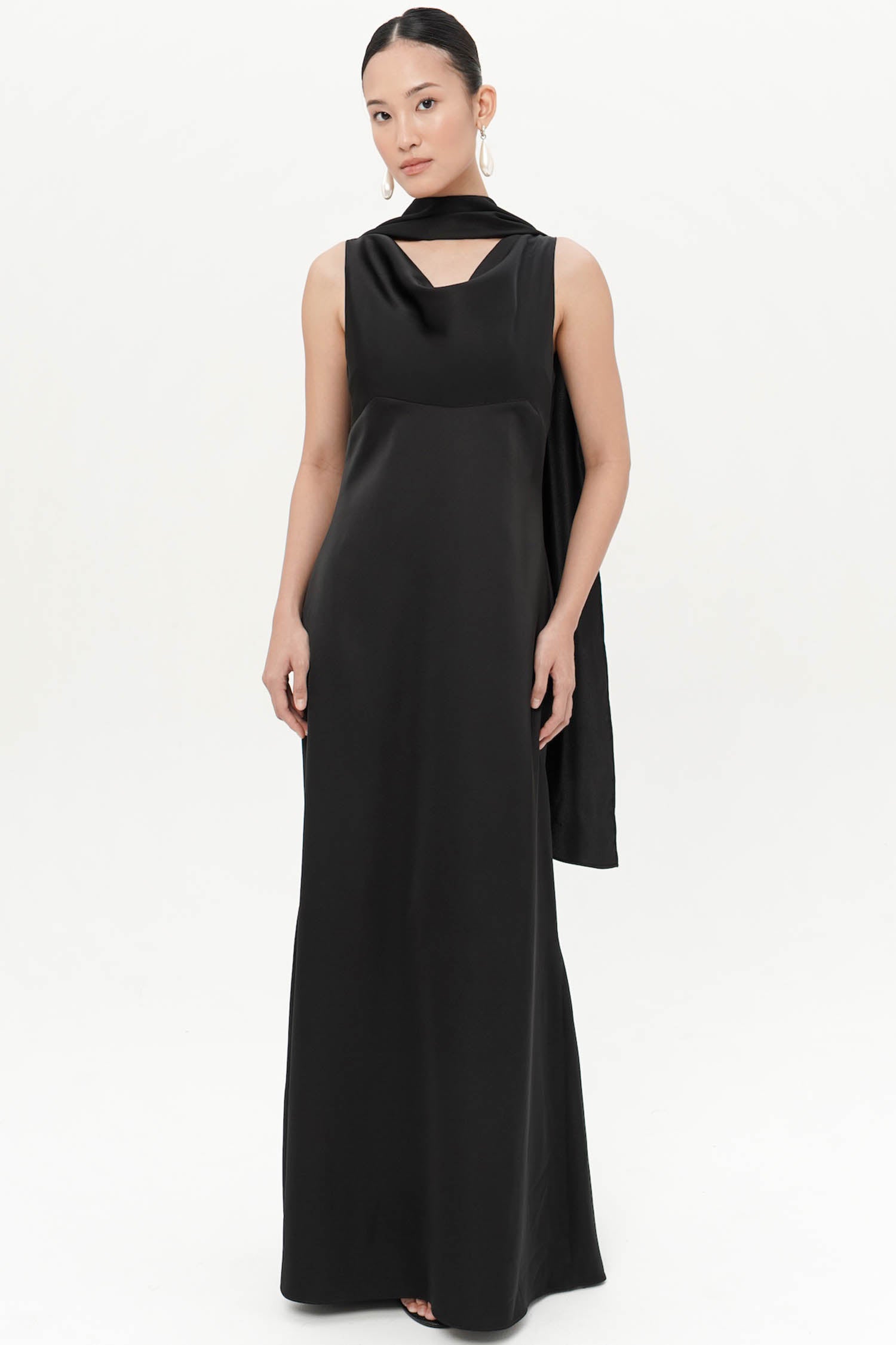 Elyna Maxi Draped Dress In Black (Extra Shawl)