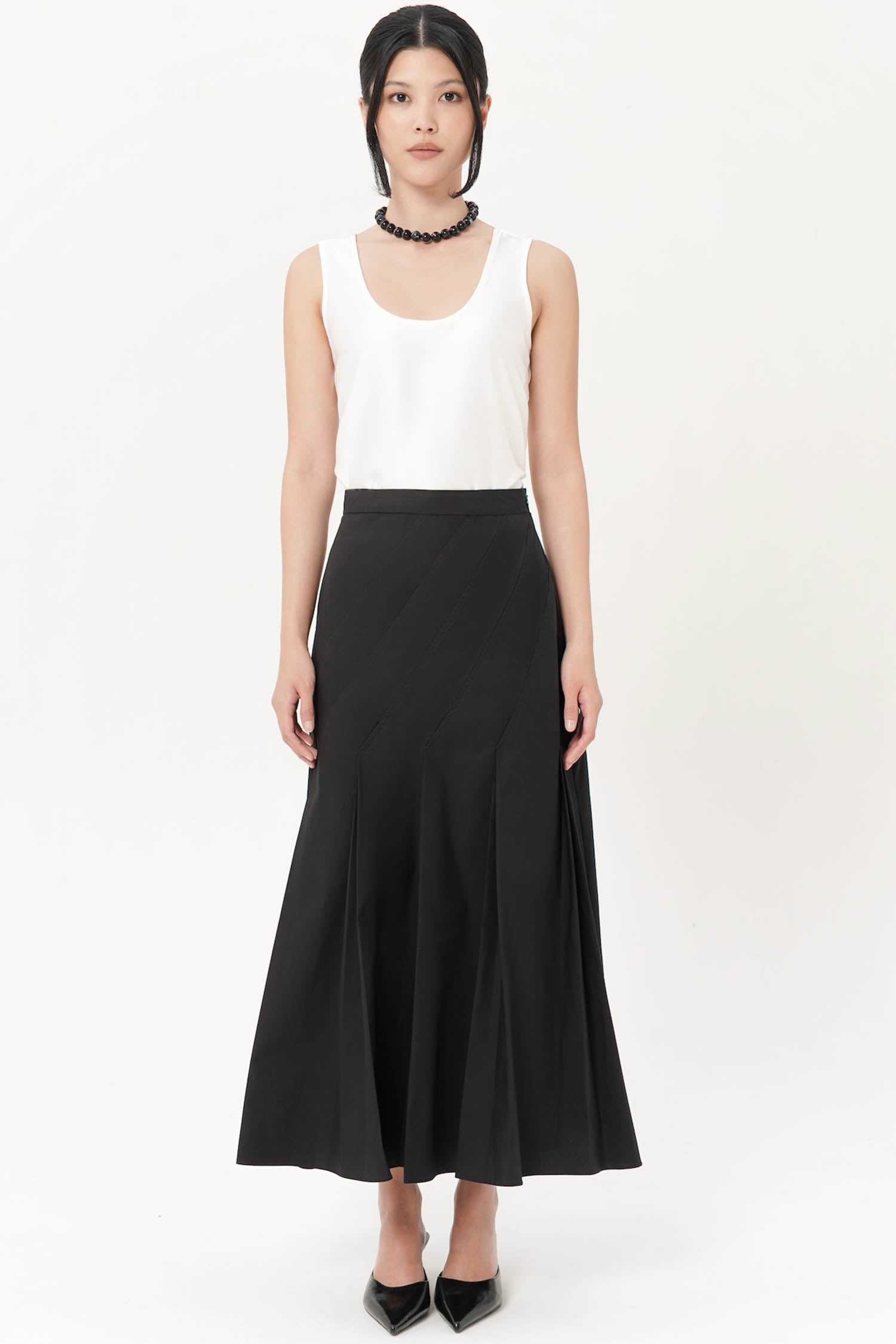 Verge Midi Godet Skirt In Black