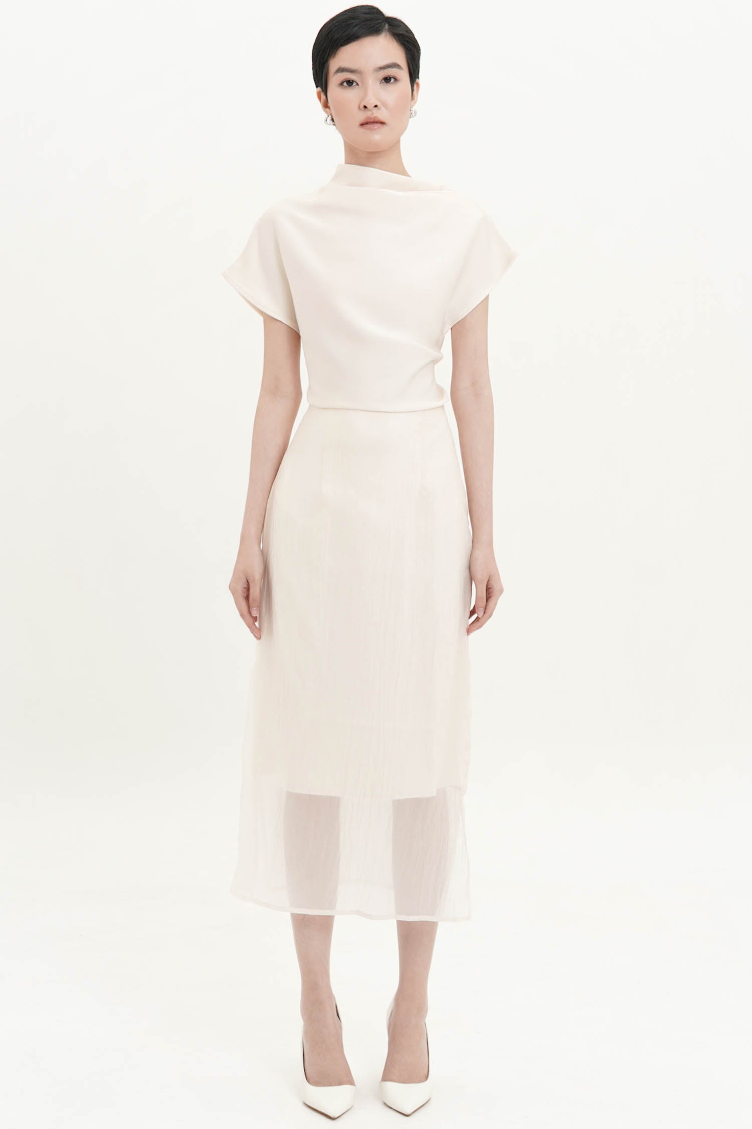 Mirela Midi Translucent Skirt In Ivory