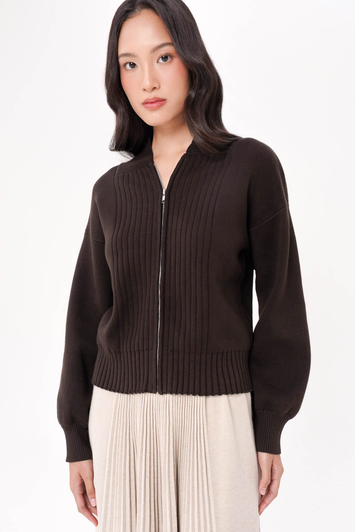 Cyon Puff-sleeve Cardi In Espresso