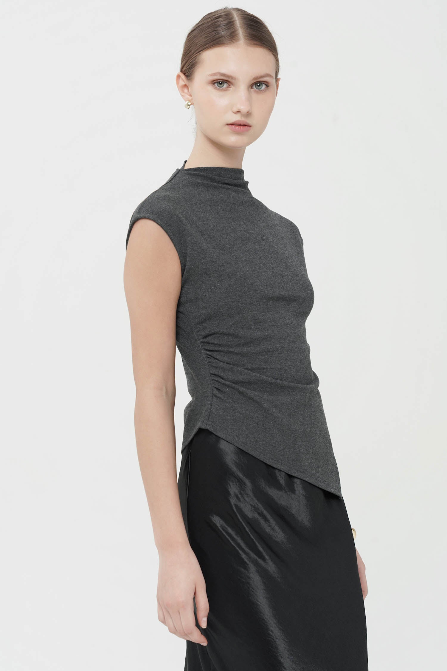 Idra Ruched Top In Dark Grey (2 LEFT)