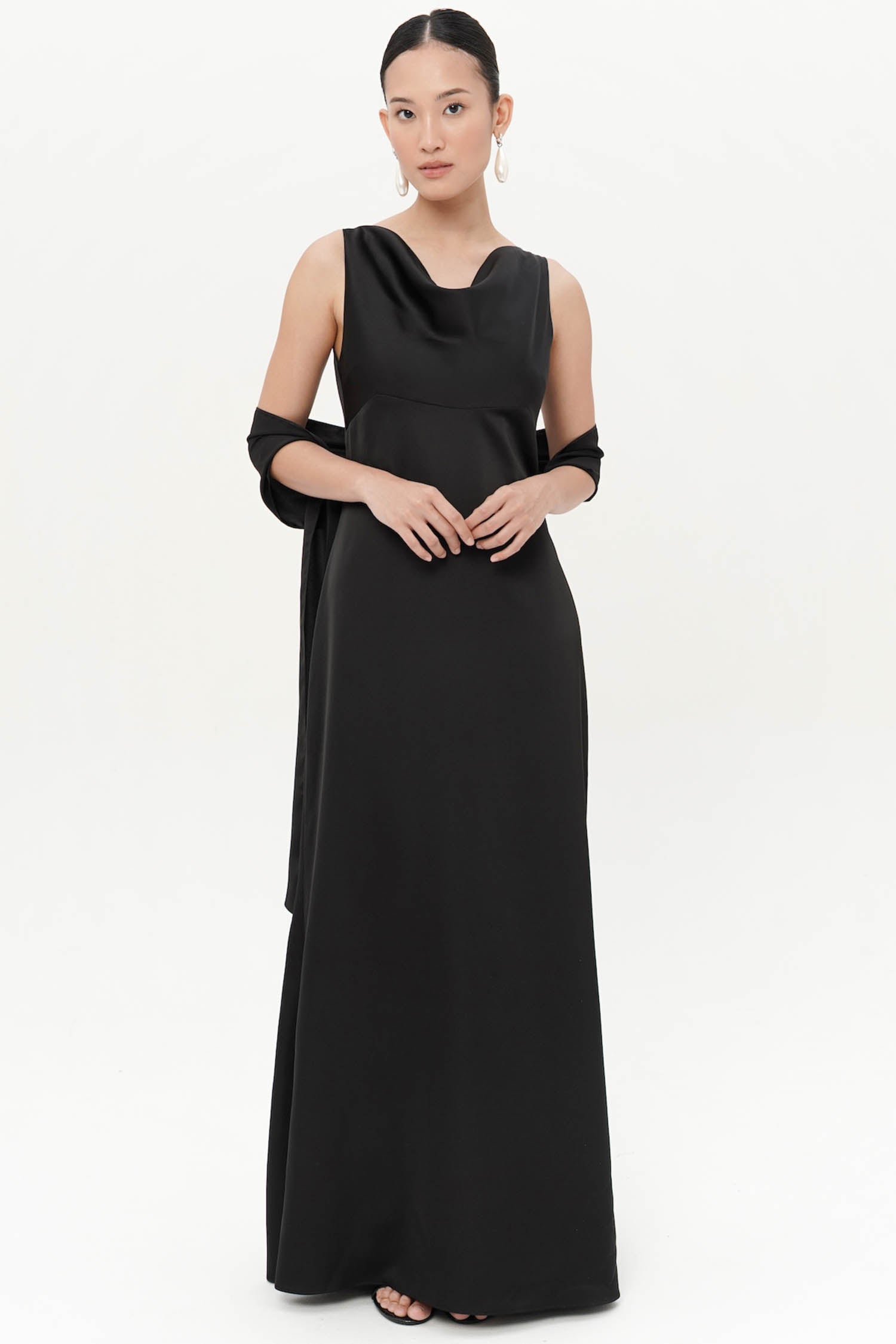 Elyna Maxi Draped Dress In Black (Extra Shawl)