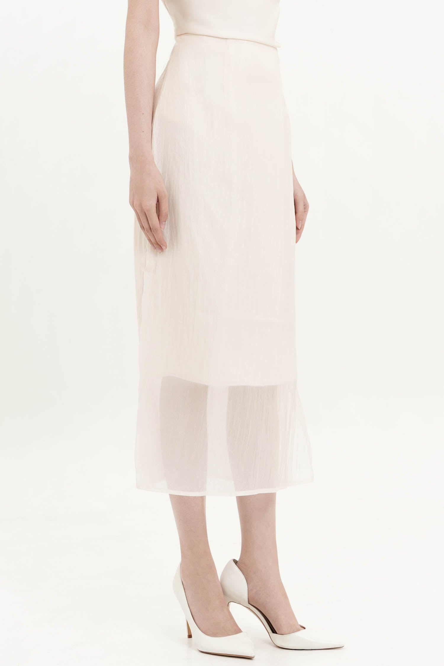 Mirela Midi Translucent Skirt In Ivory