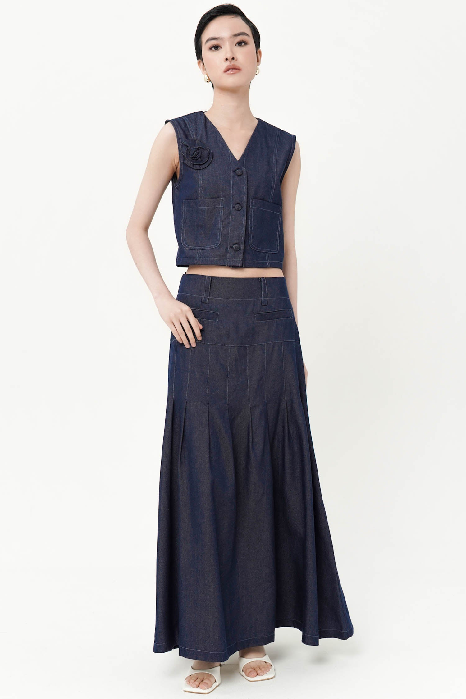 Kimber Denim Pleated Maxi Skirt