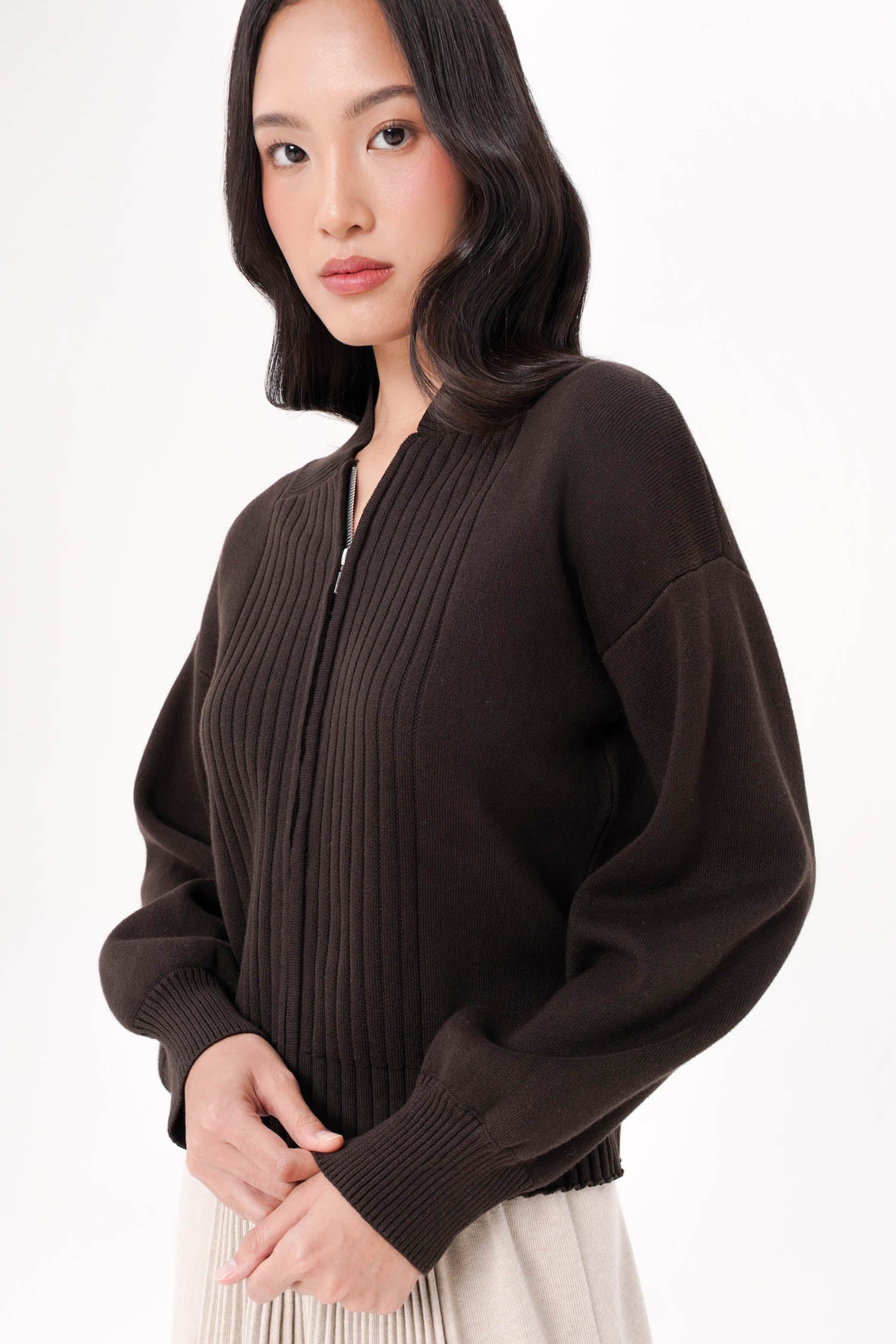 Cyon Puff-sleeve Cardi In Espresso
