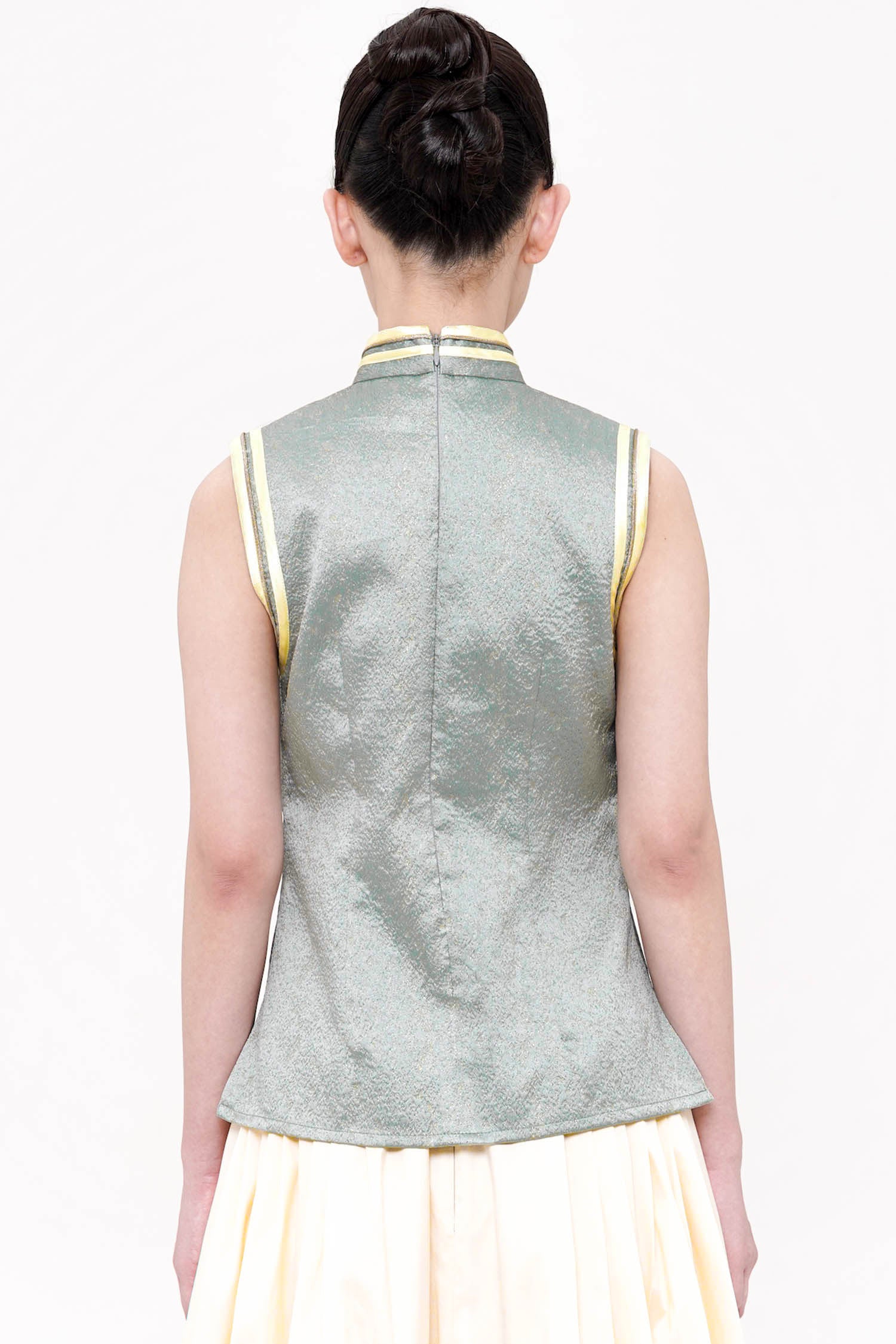 Mei Mandarin Collar Top In Sage