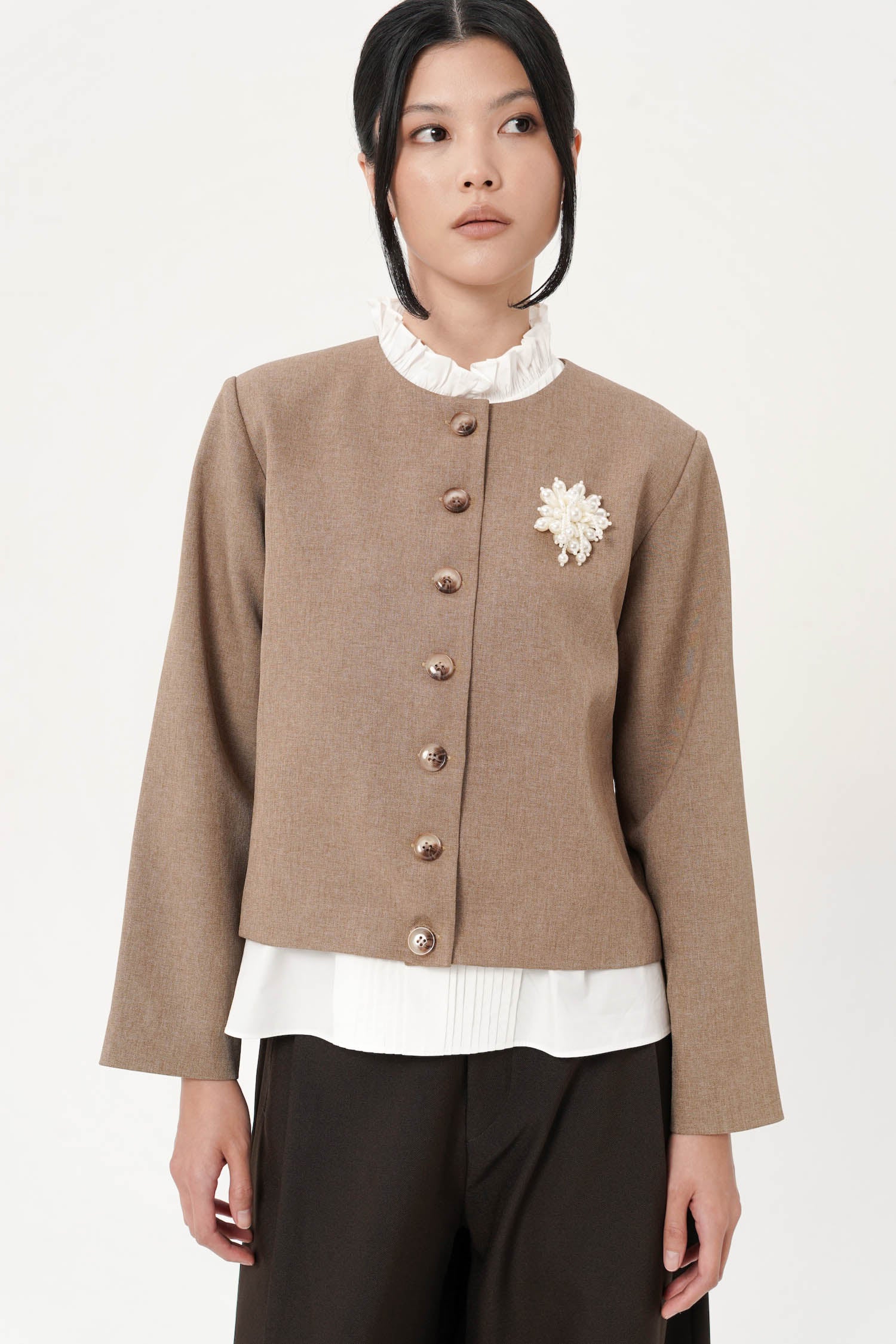 Frame Boxy Jacket In Latte