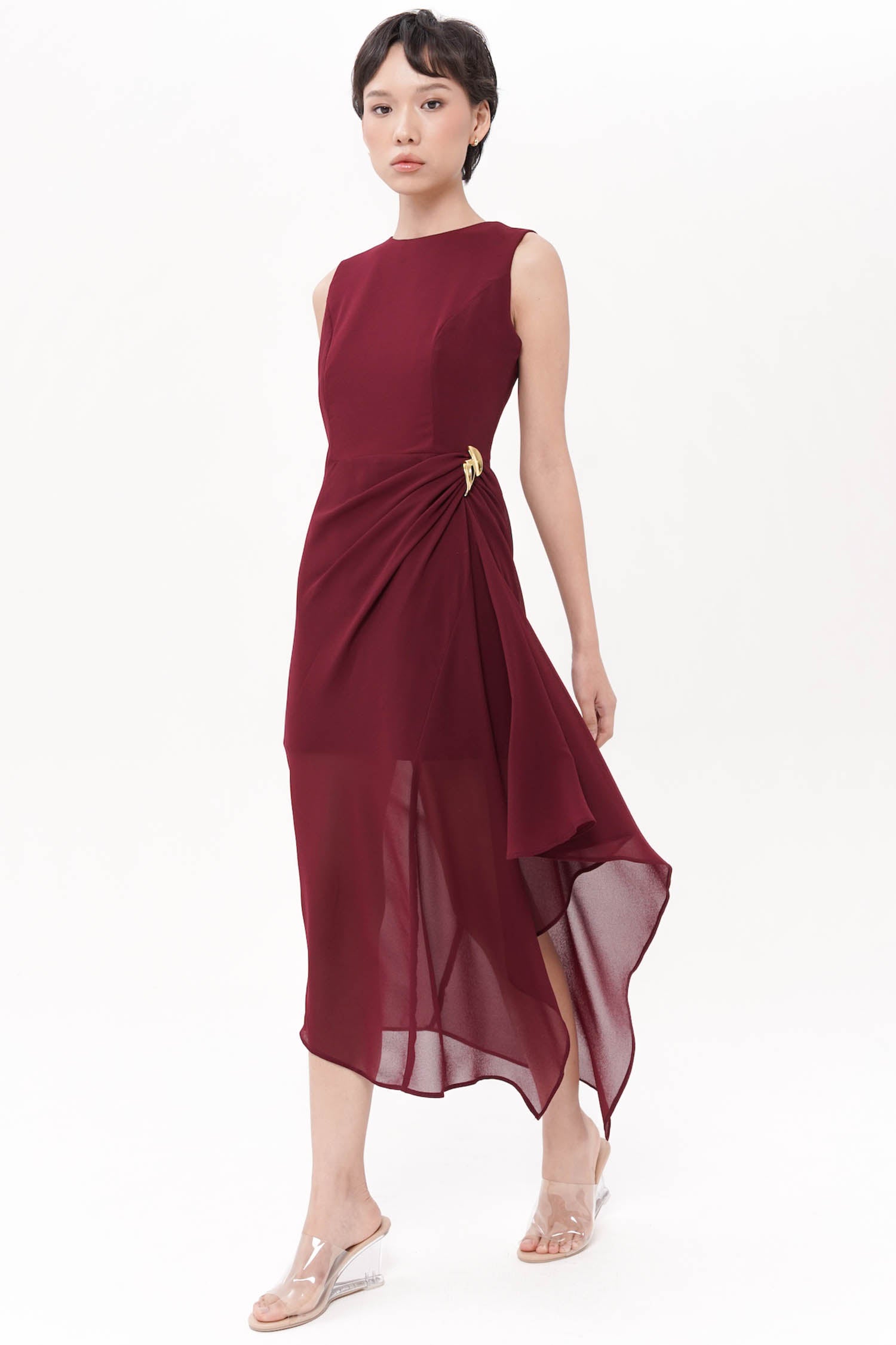 Cayson Midi Dress In Maroon