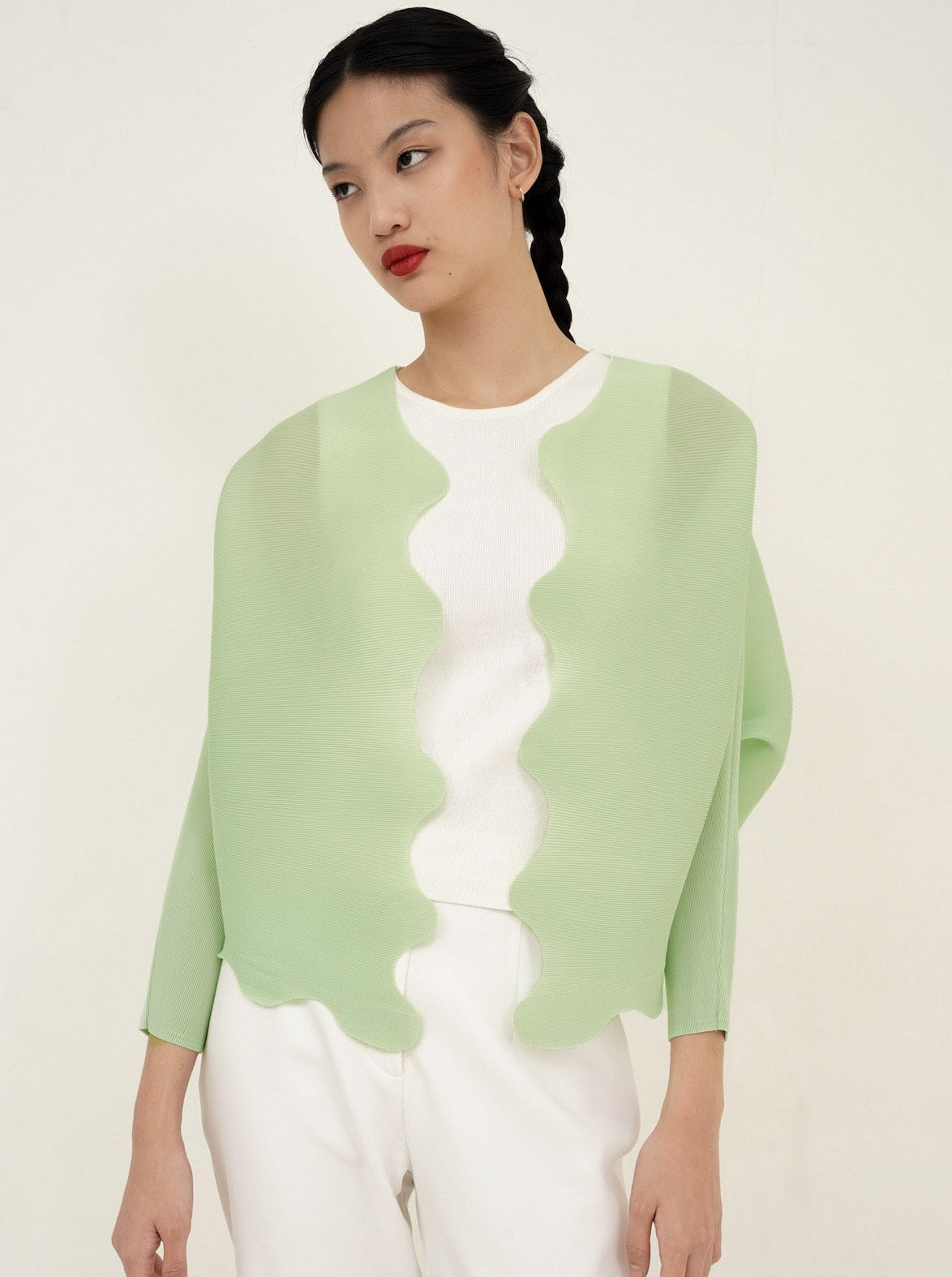 Jinan Pleated Scalloped Outerwear In Mint