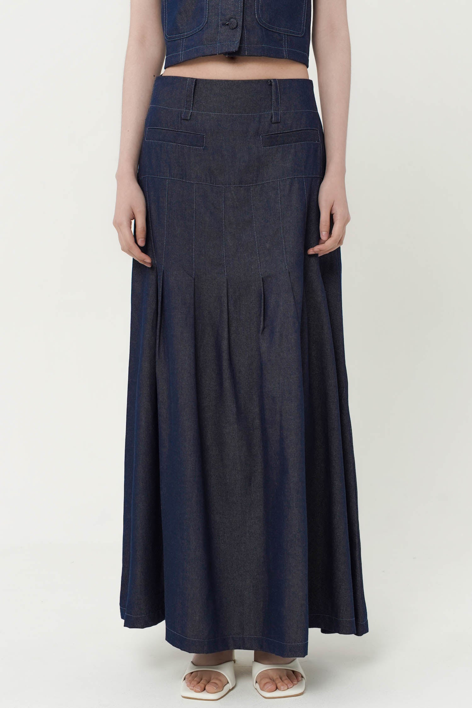 Kimber Denim Pleated Maxi Skirt