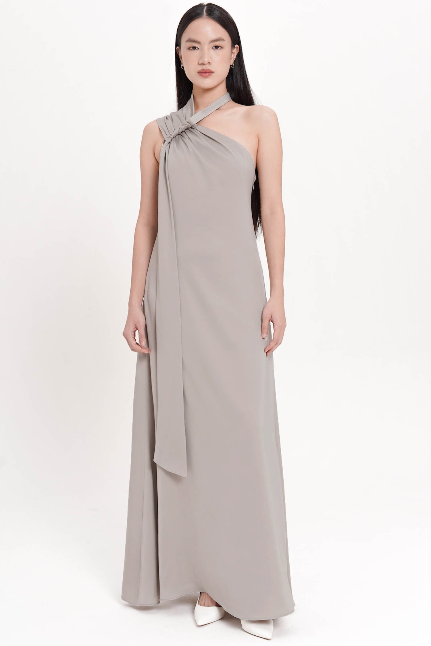 Hartley One Shoulder Maxi Dress In Ash Brown