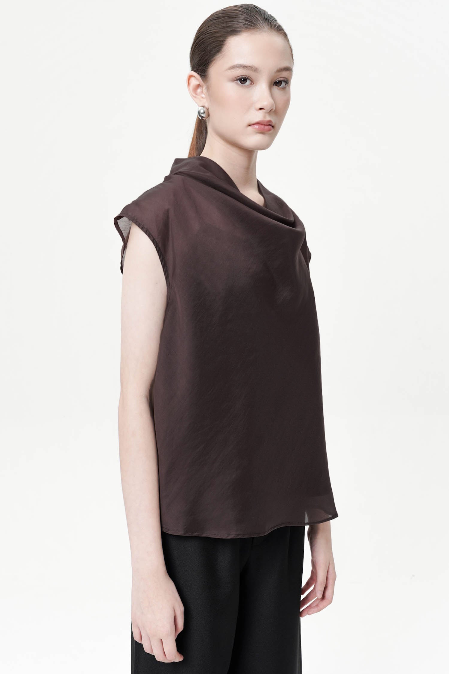 Elyra Sheer Blouse In Espresso