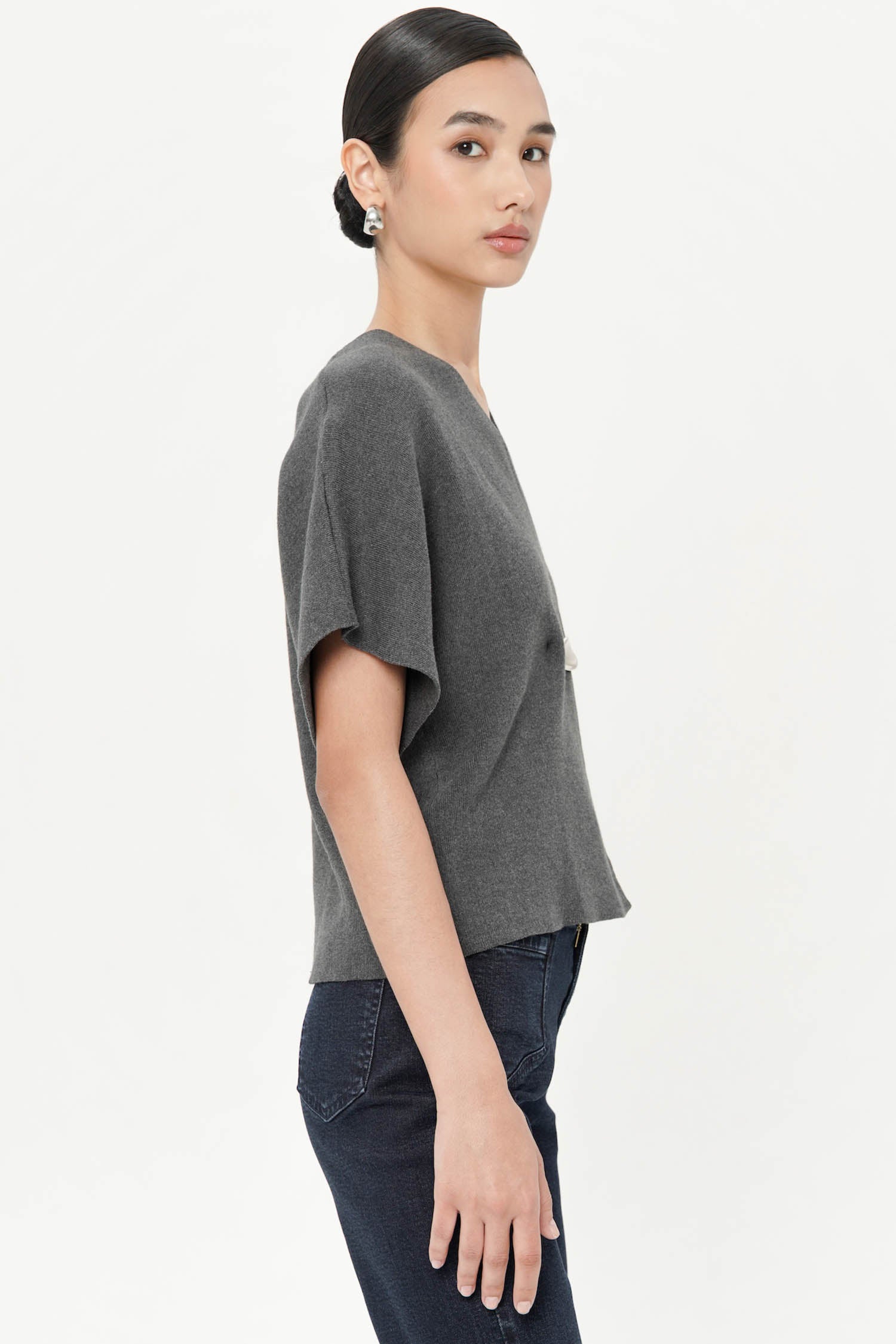 Palomo Wrap Knit Top In Grey