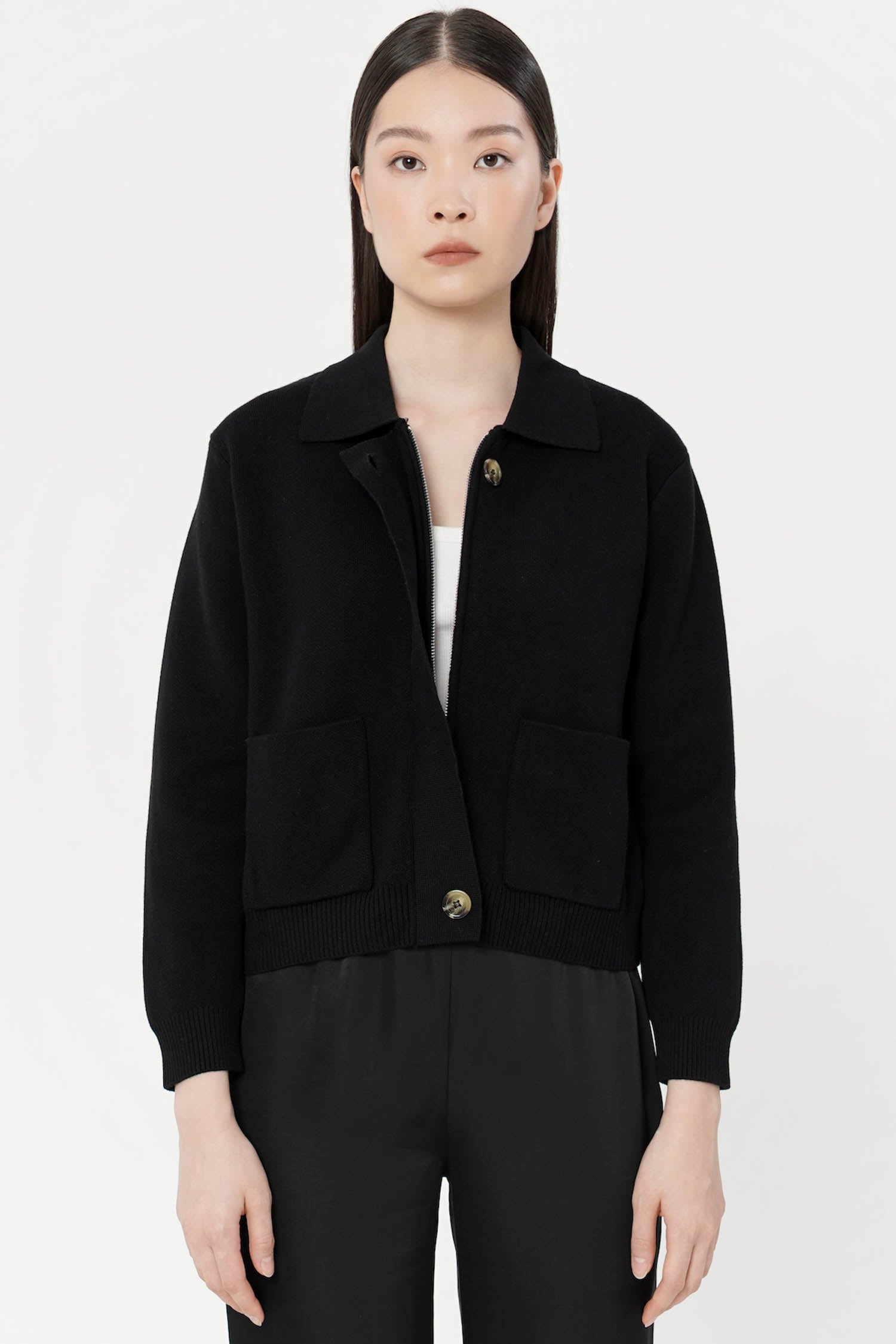 Eron Boxy Knit Cardigan In Black