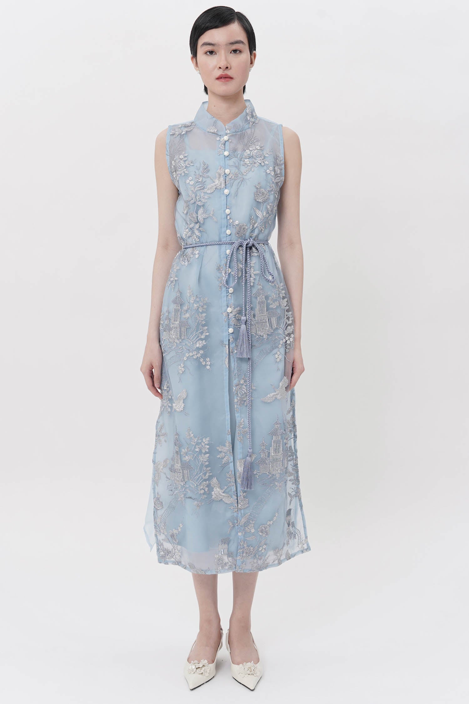 Fuxi Cheongsam Midi Dress In Blue