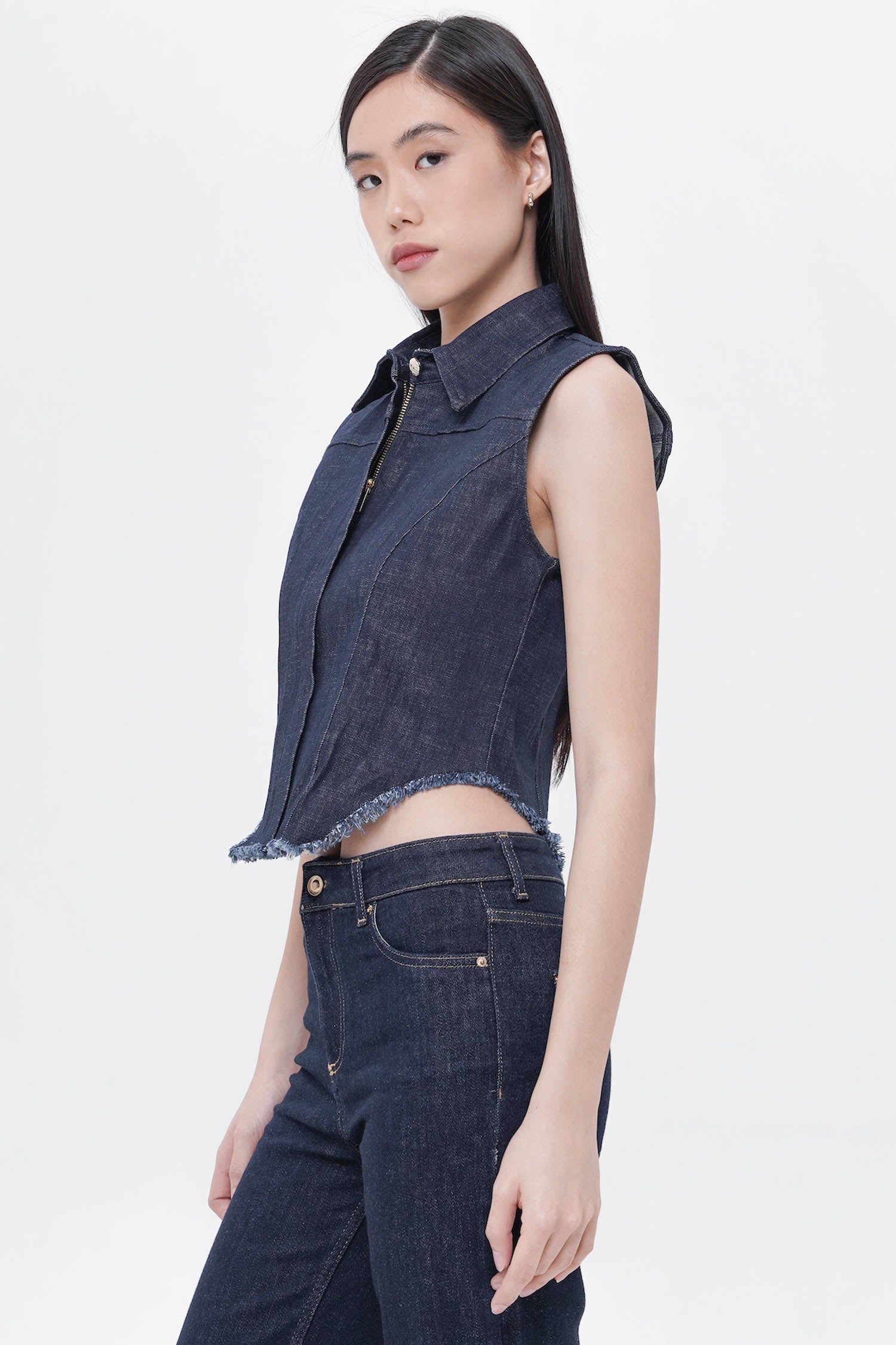 Jordane Zip-Up Top In Dark Denim