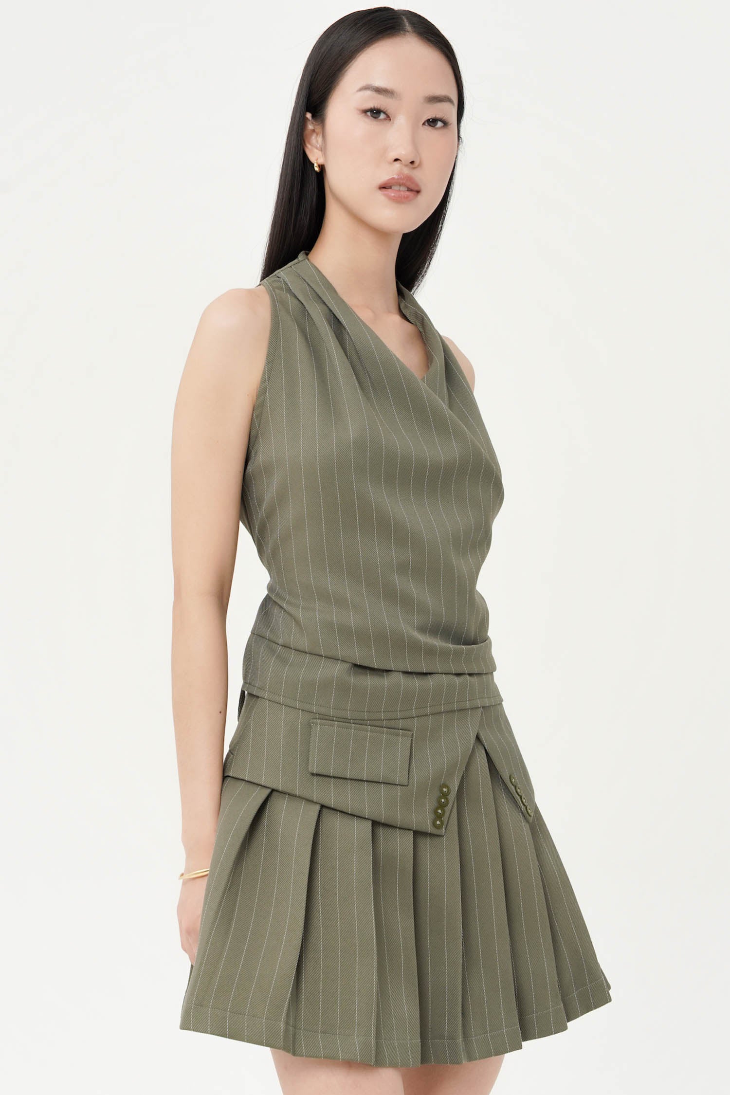 Pine Wrap Top In Olive Green Stripes