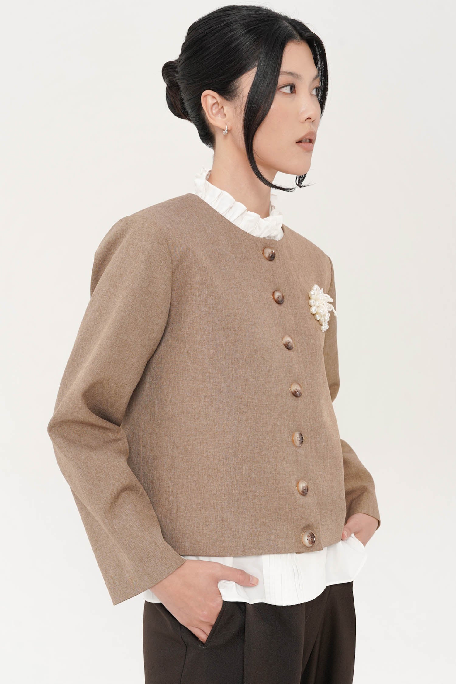 Frame Boxy Jacket In Latte