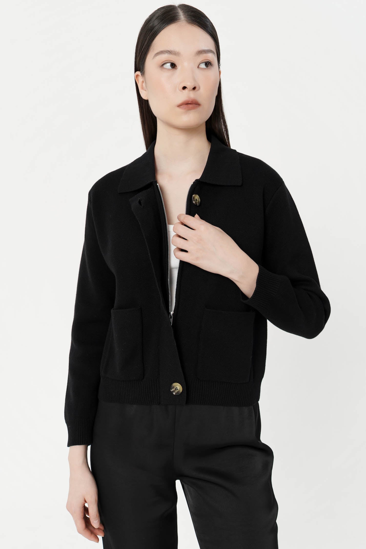Eron Boxy Knit Cardigan In Black