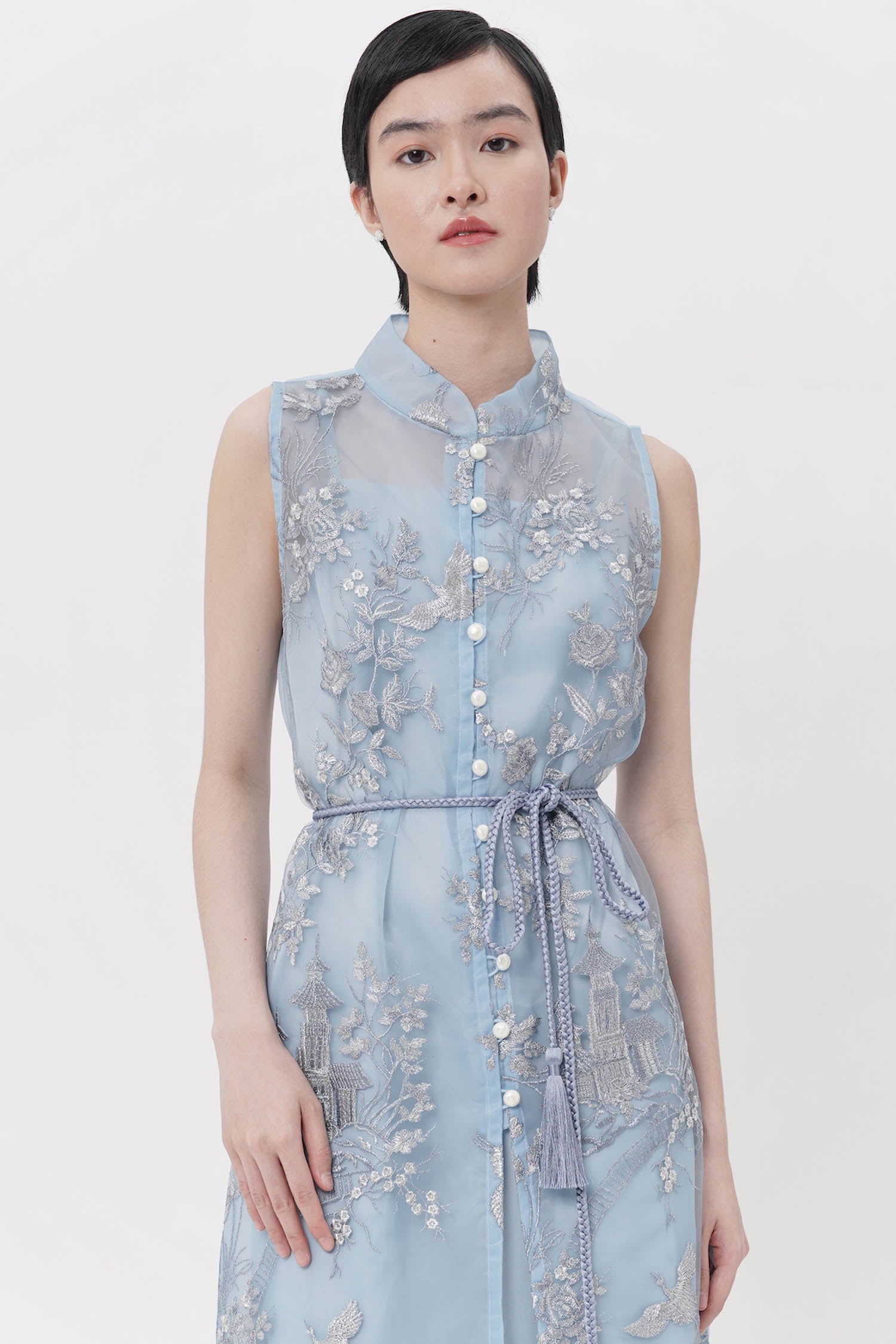 Fuxi Cheongsam Midi Dress In Blue