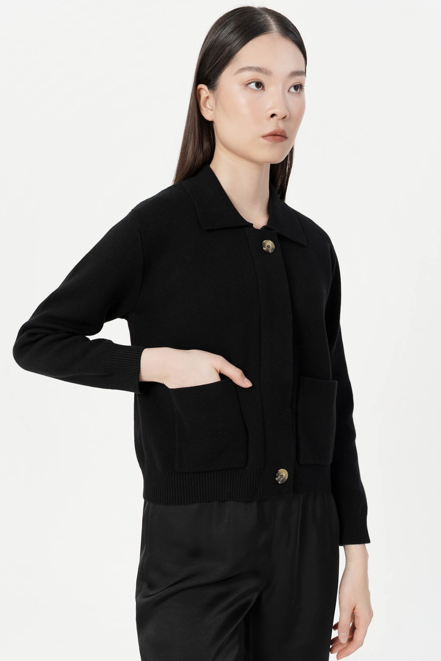 Eron Boxy Knit Cardigan In Black