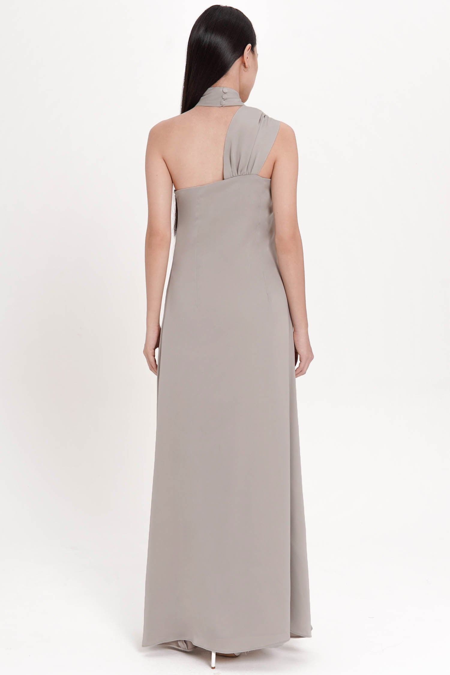 Hartley One Shoulder Maxi Dress In Ash Brown