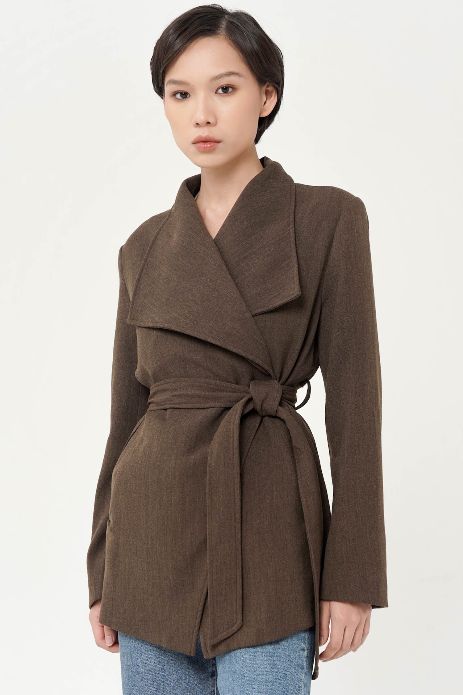 Verona Wrap Belted Coat In Brown