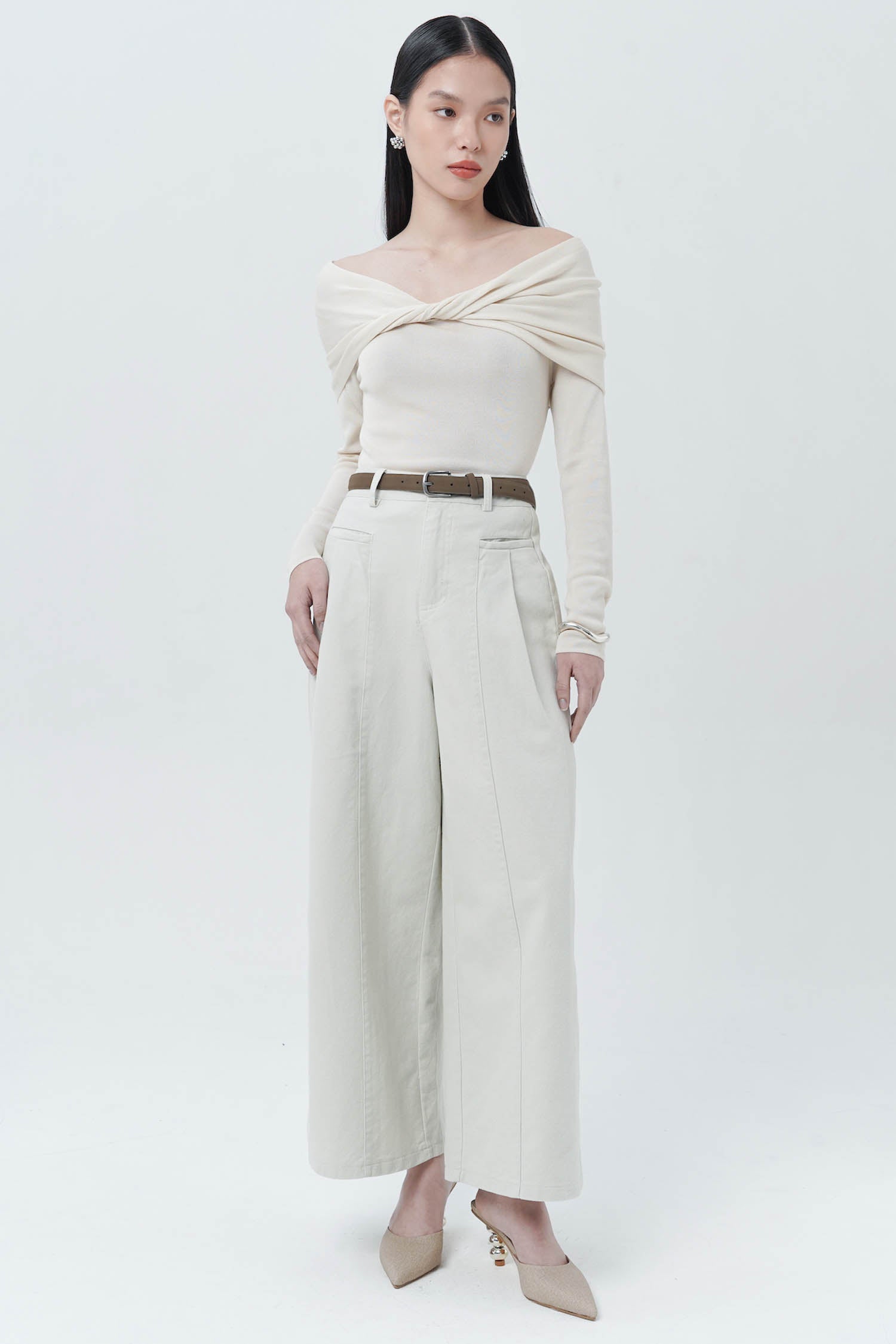 Koen Belted Trousers In Creme (LAST PIECE)