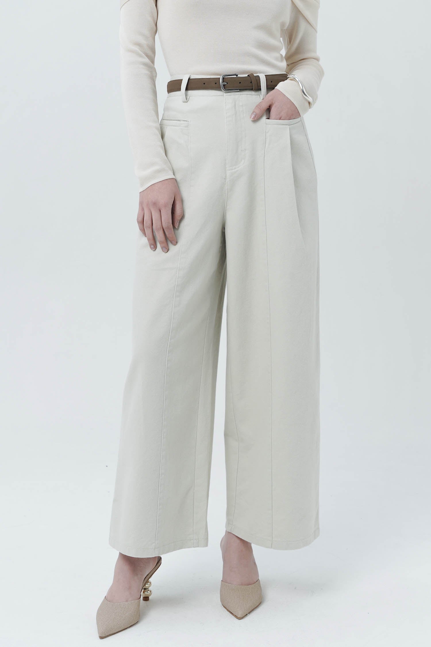 Koen Belted Trousers In Creme