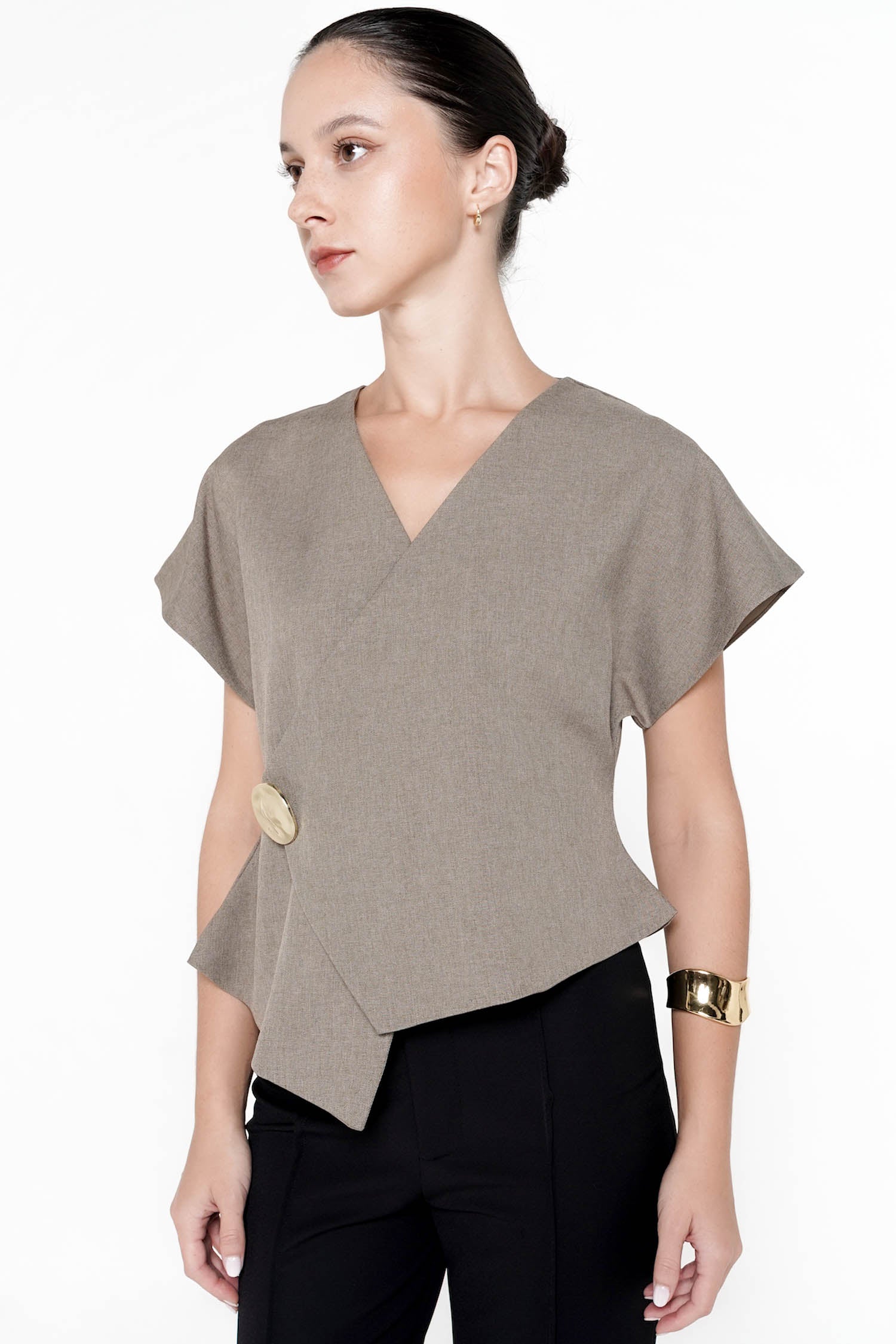 Teidi Wrap Top In Ash Brown