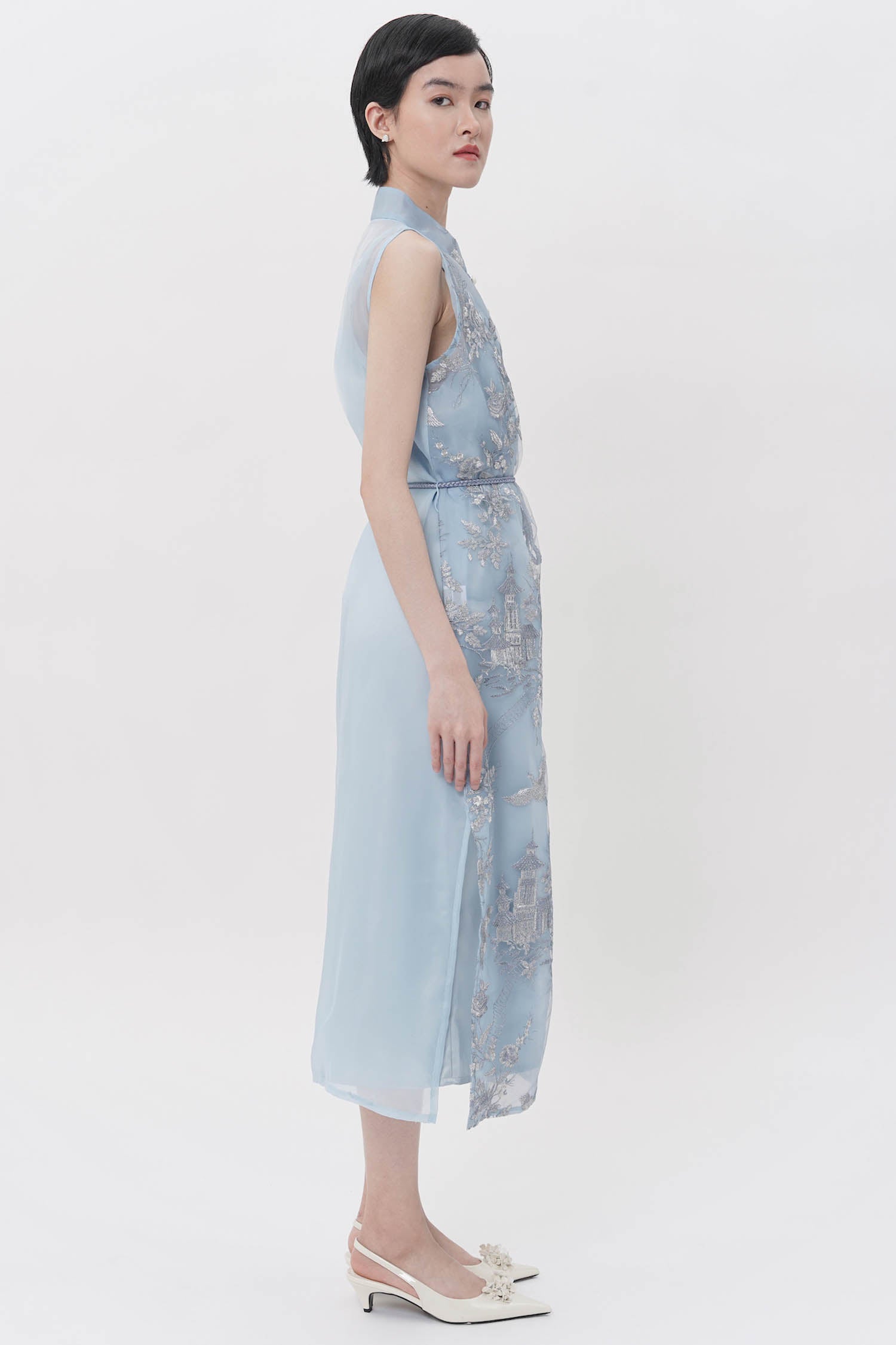 Fuxi Cheongsam Midi Dress In Blue