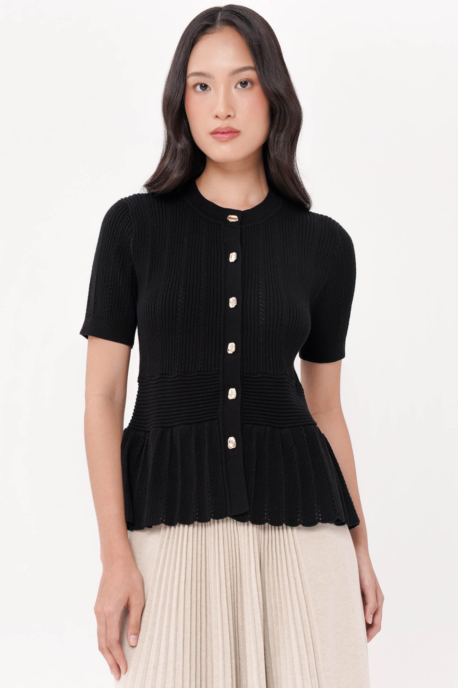 Prentice Ruffled-hem Top In Black