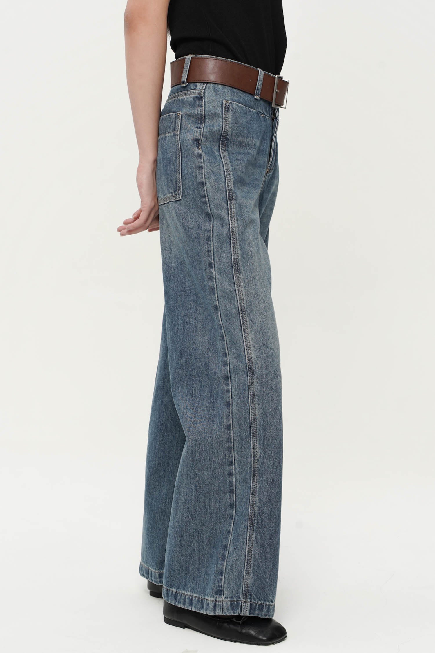 Anxi Wide-Leg Jeans In Dark Blue