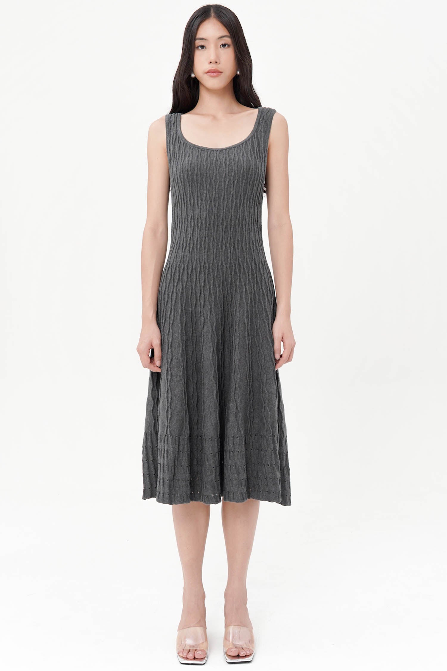 Saffron Midi Knit Dress In Dark Grey