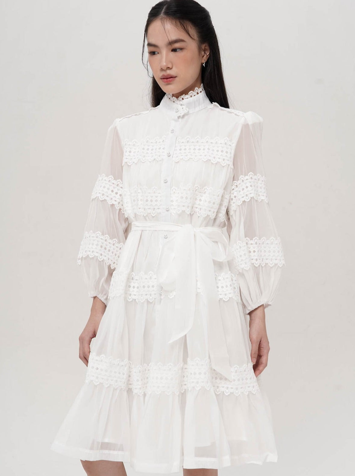 Tafeta Midi Dress In White