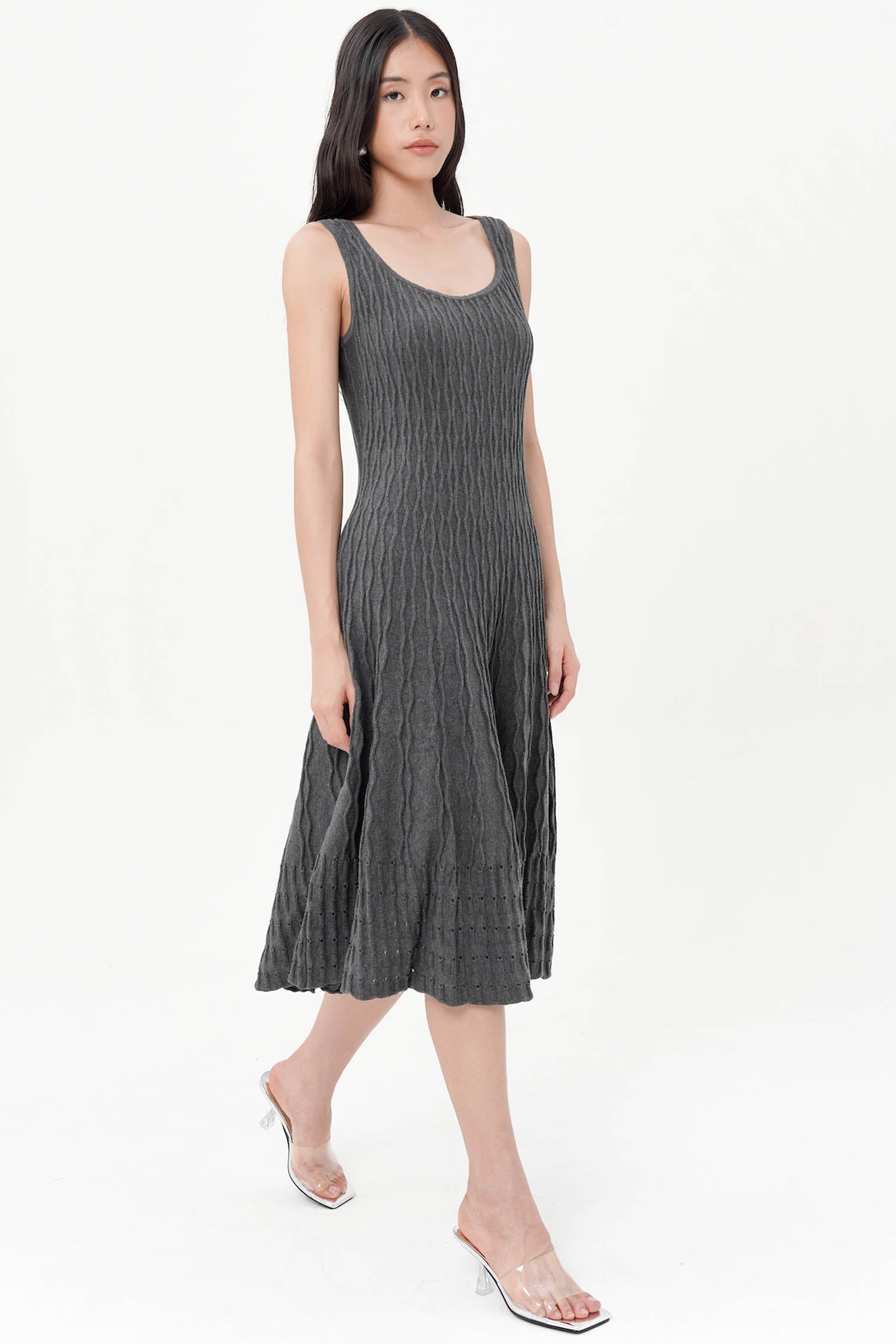 Saffron Midi Knit Dress In Dark Grey