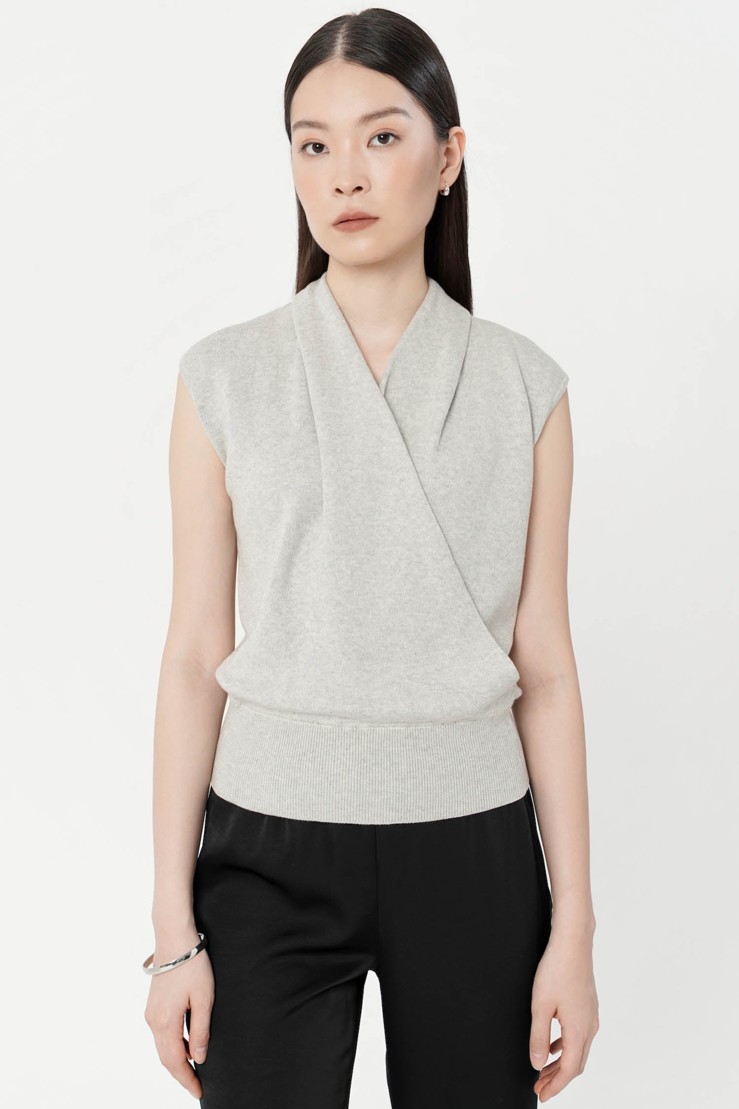 Ciren Wrap Top In Light Grey