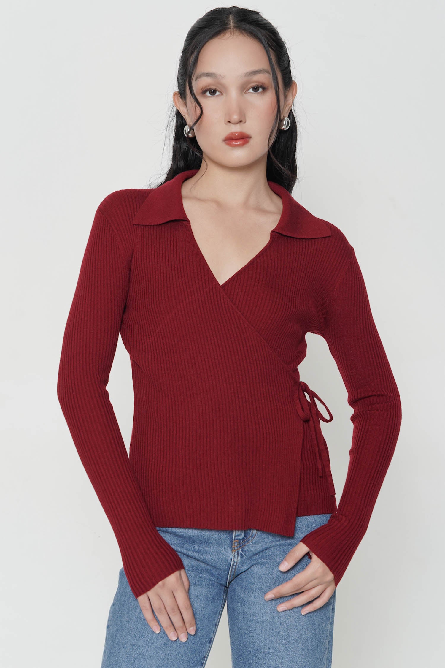 Izumi Wrap Top In Maroon