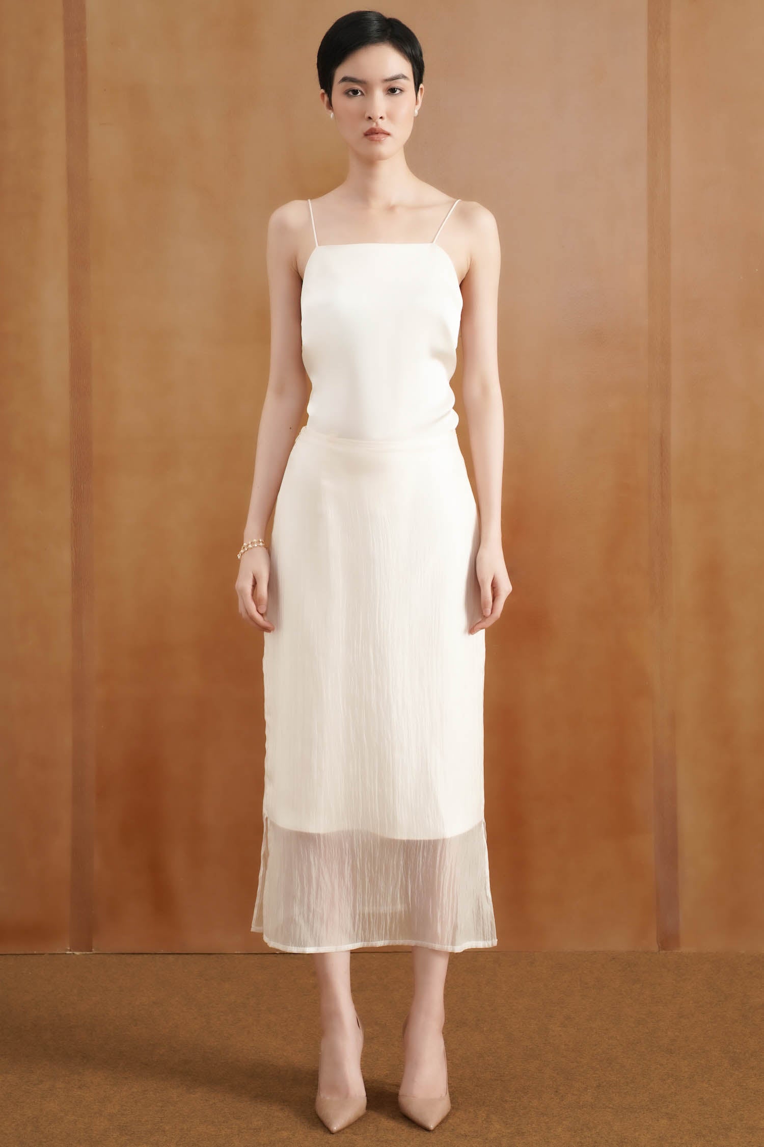 Mirela Midi Translucent Skirt In Ivory